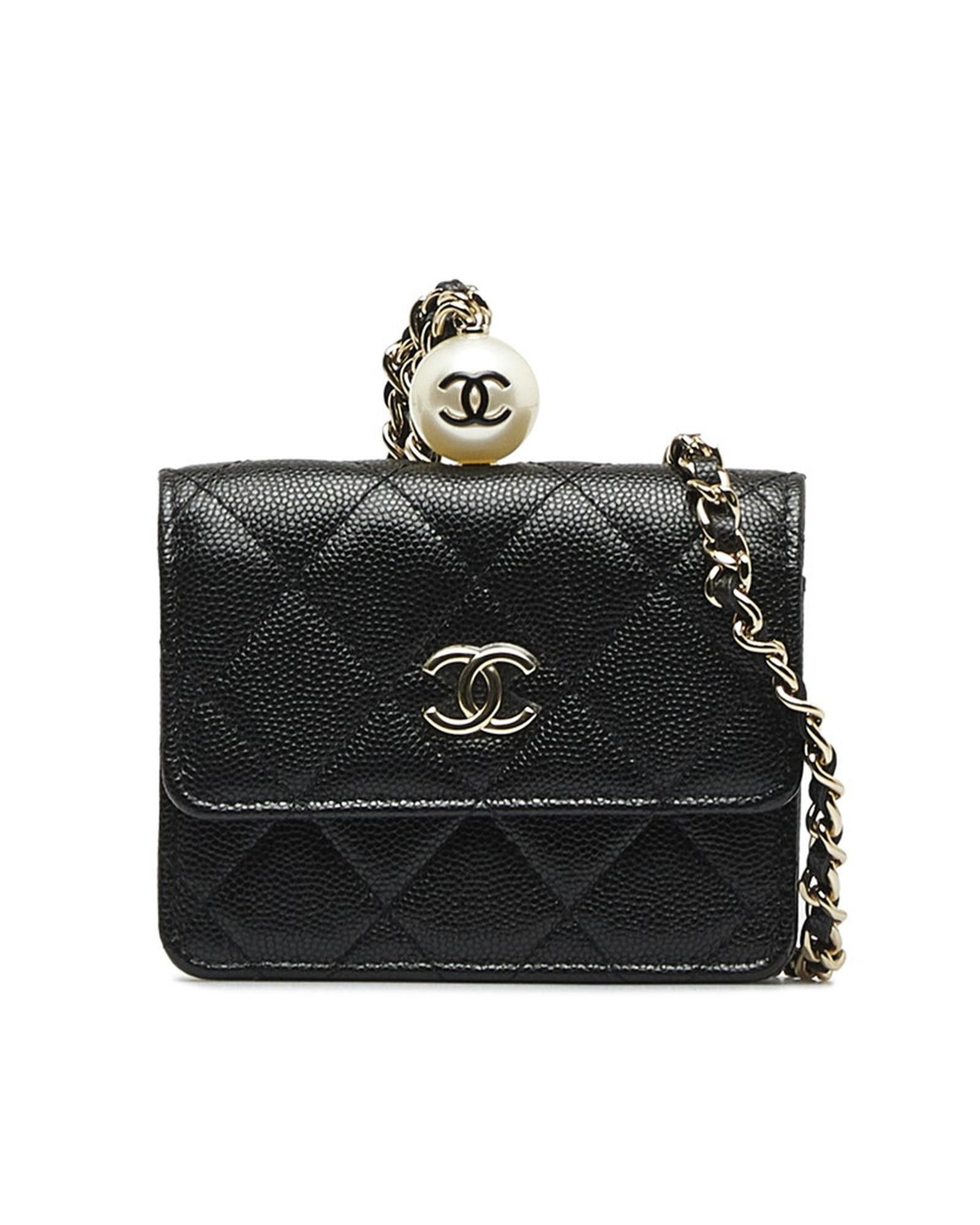 image of Chanel Cc Quilted Chain Purse Wallet In Black Leather, Women's
