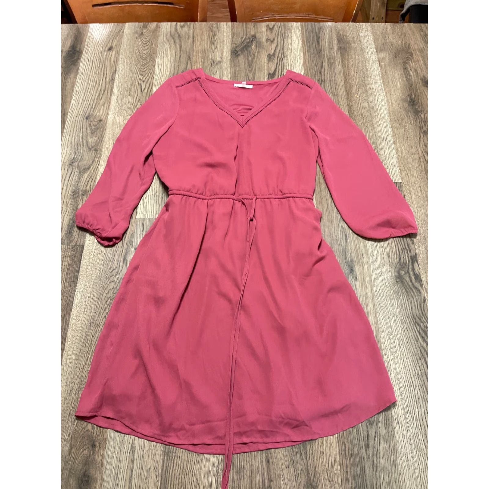 Vintage Maurices Dress Women's Small Pink Long Sleeve V-Neck A-Line Casual Knee Length Size S / US 4 / IT 40 - 2 Thumbnail