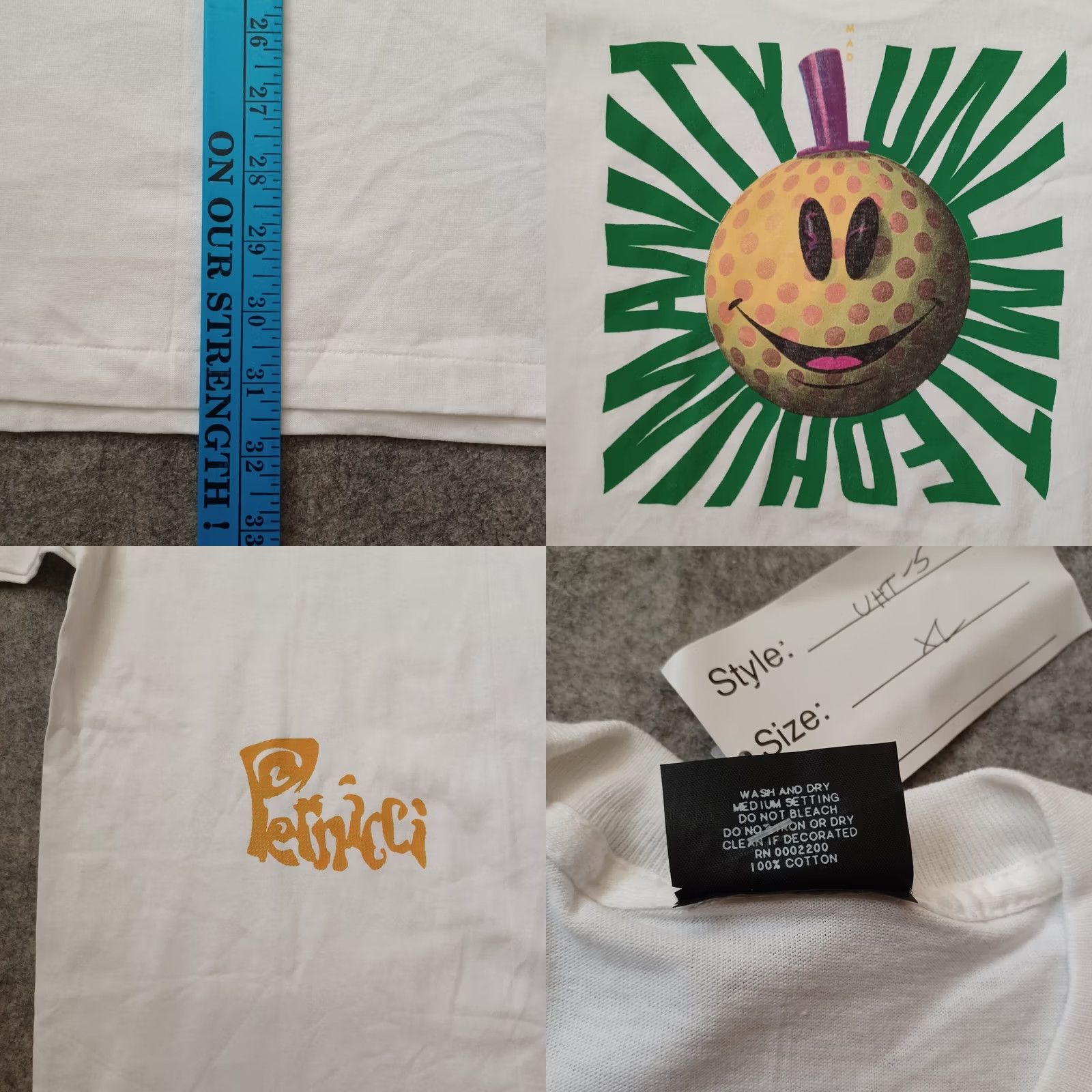 Vintage Pernicci Unlimited Humanity T Shirt Mens XL White Happy Face Short Sleeve Vintage Size US XL / EU 56 / 4 - 8 Thumbnail