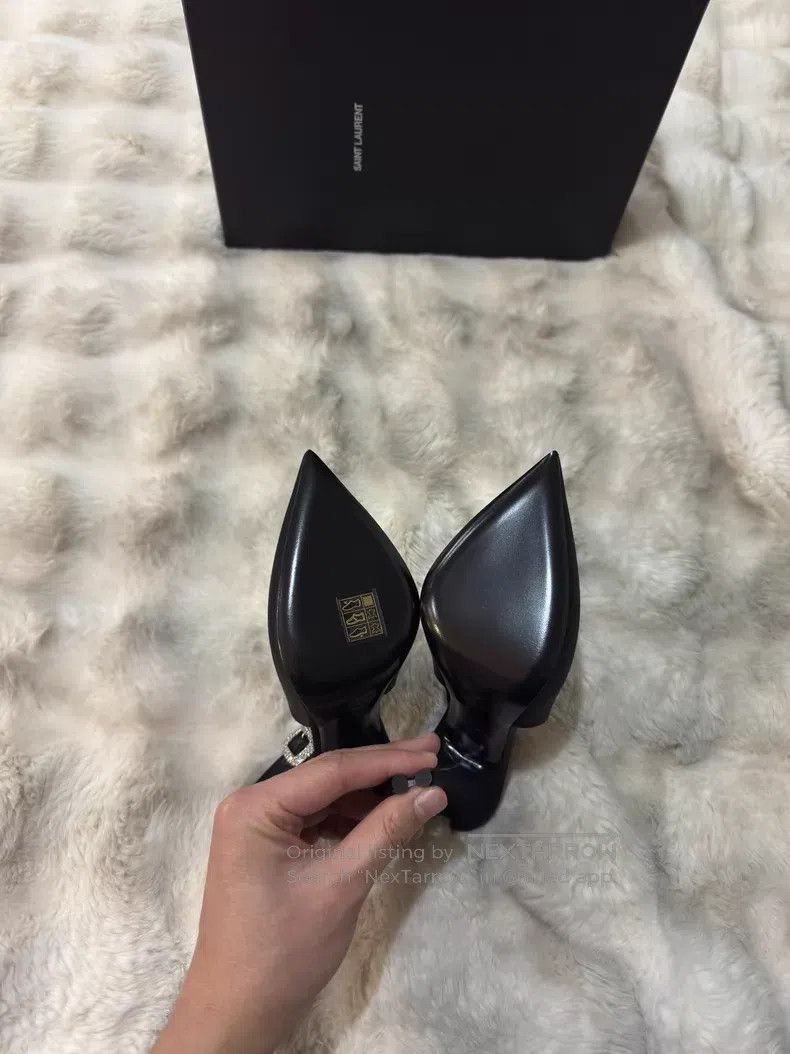 Saint Laurent Paris Saint Laurent Paris Black Satin Crystal Rhinestone High He Size US 6.5 / IT 36.5 - 6 Thumbnail