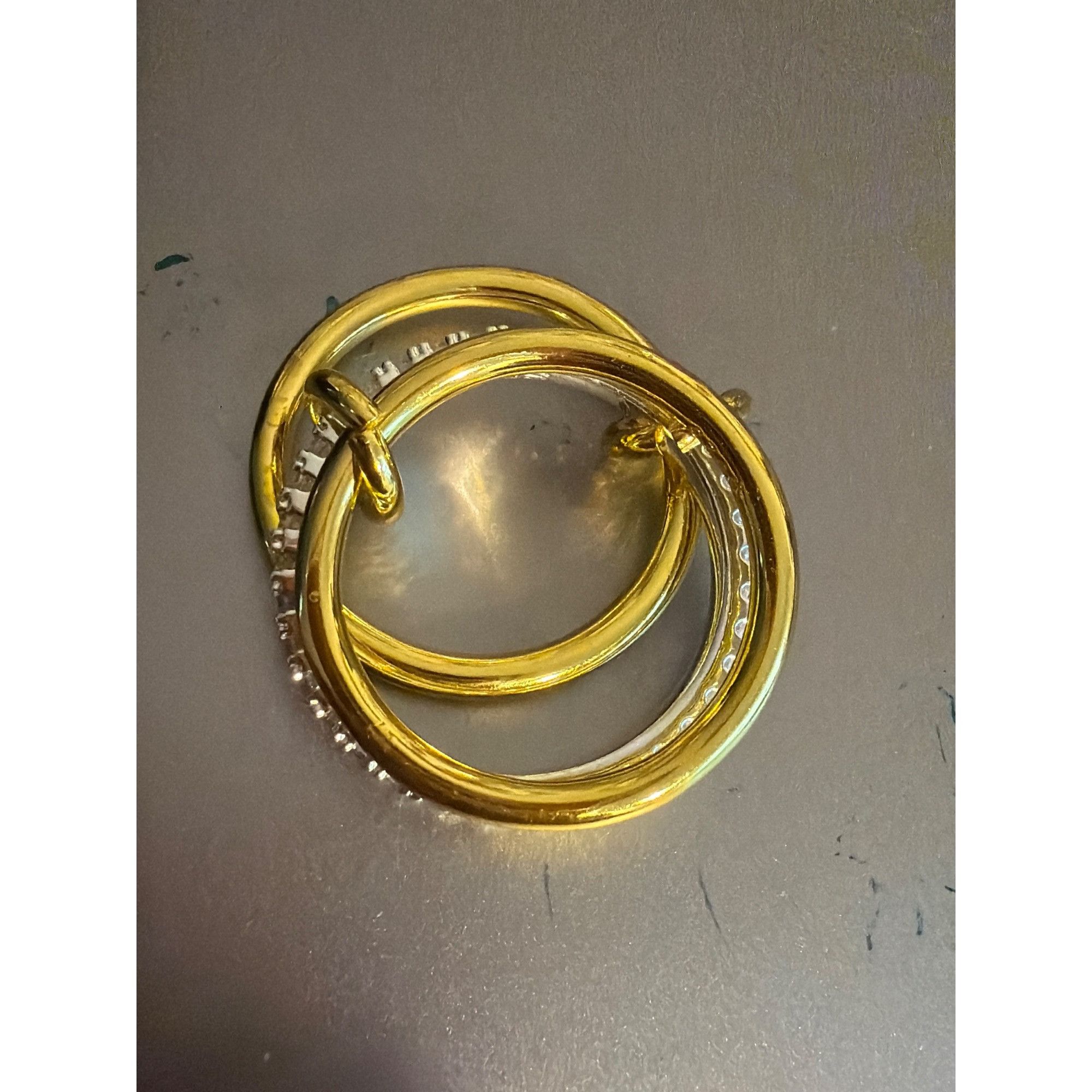 Other Gold Silver Plated Triple Band Stacker Ring CZ Stones Connec Size ONE SIZE - 3 Thumbnail