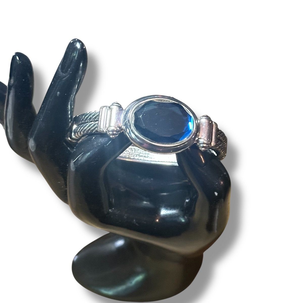 Other Silver tone blue glass stone hinged bangle bracelet Size ONE SIZE - 2 Thumbnail