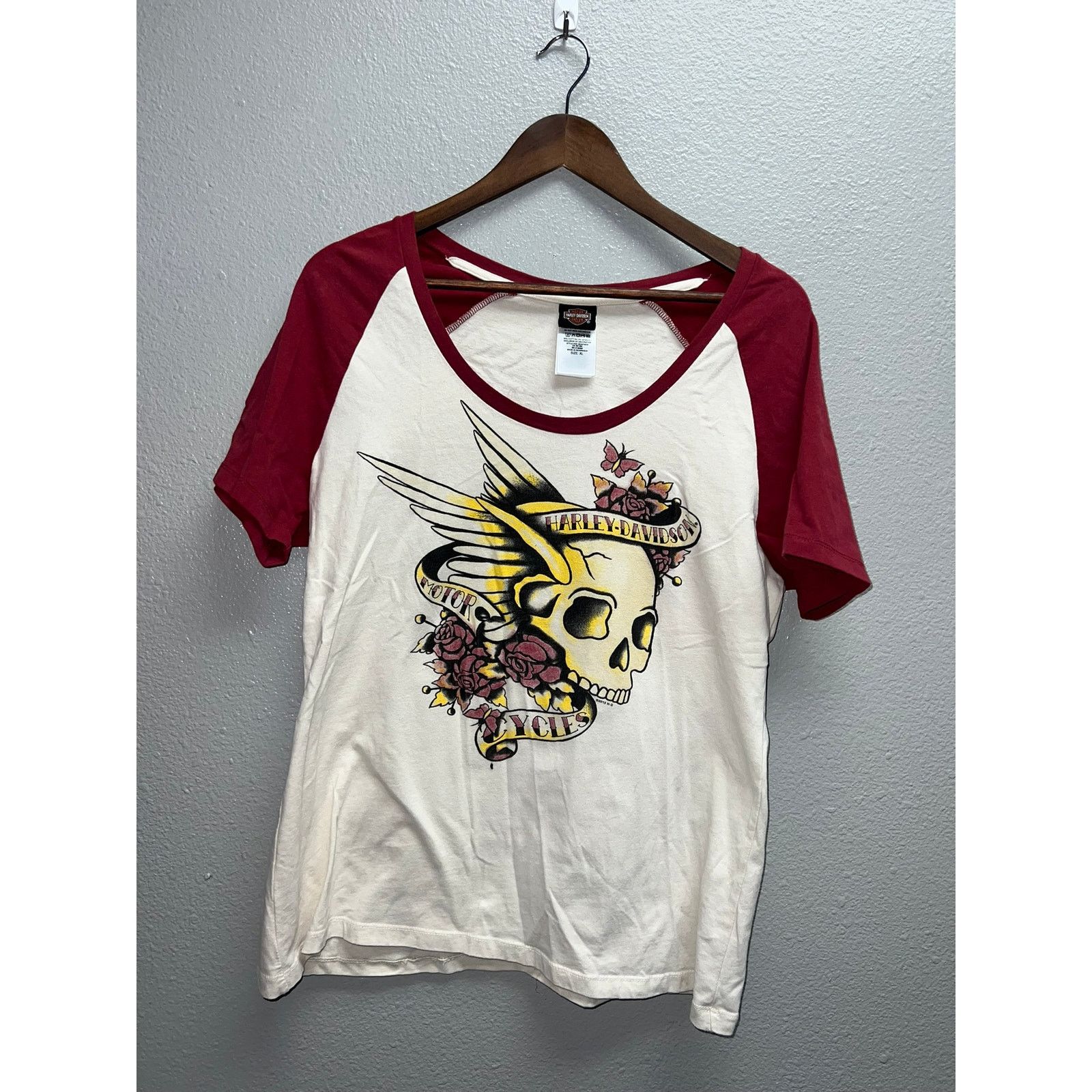 Vintage Womens Y2K Harley Davidson Skull Shirt White Red Top Tee XL Size XL / US 12-14 / IT 48-50 - 1 Thumbnail