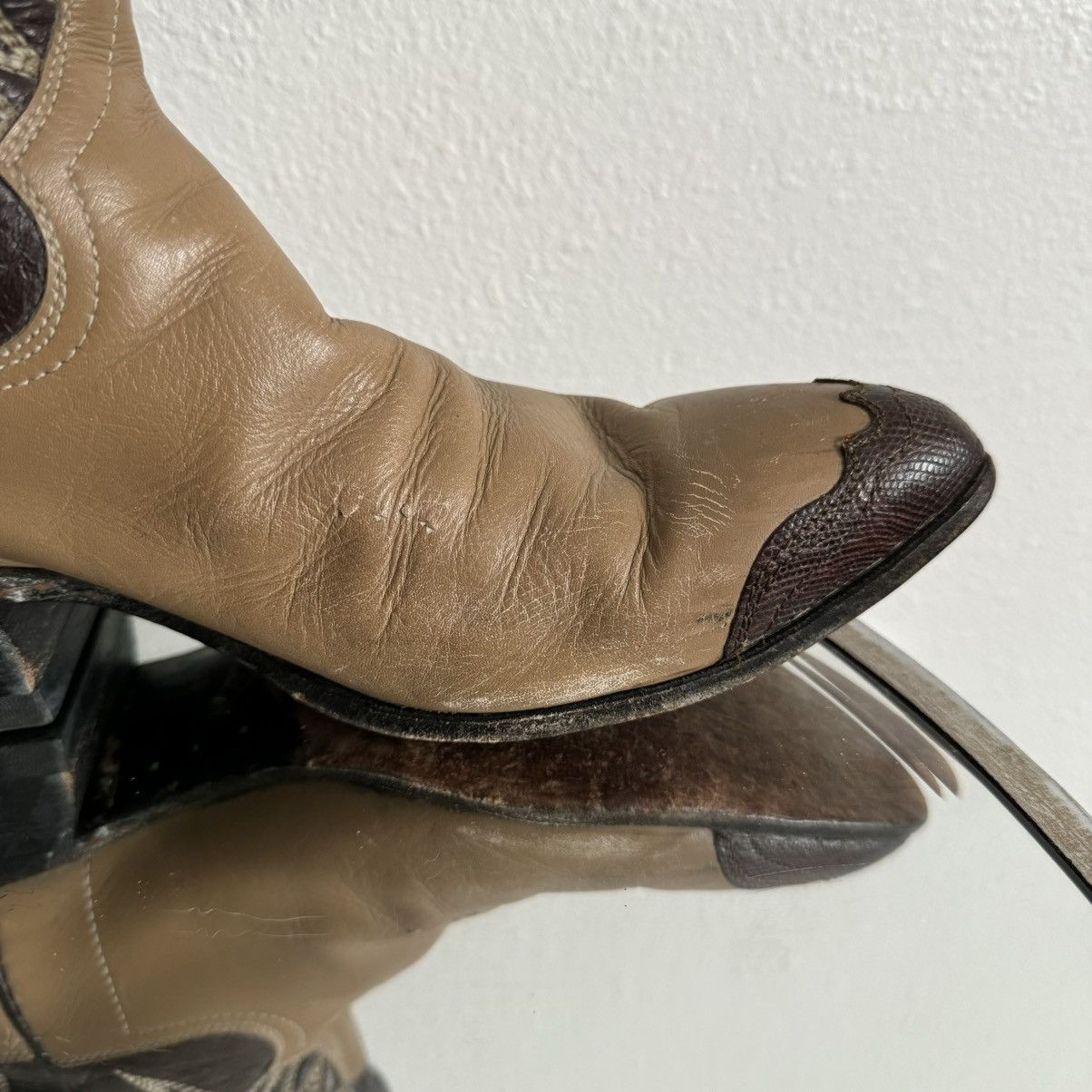 Vintage Vintage Brown Tan Leather Western Wingtip Cowboy Boots Size US 7.5 / IT 37.5 - 7 Thumbnail