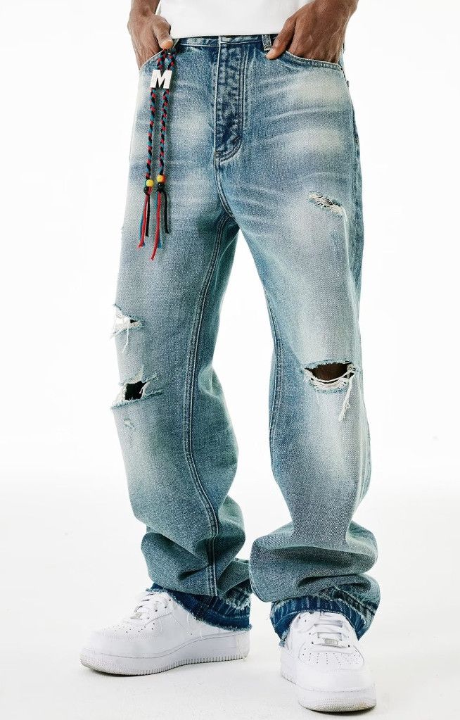Vintage washed ripped bootcut jeans