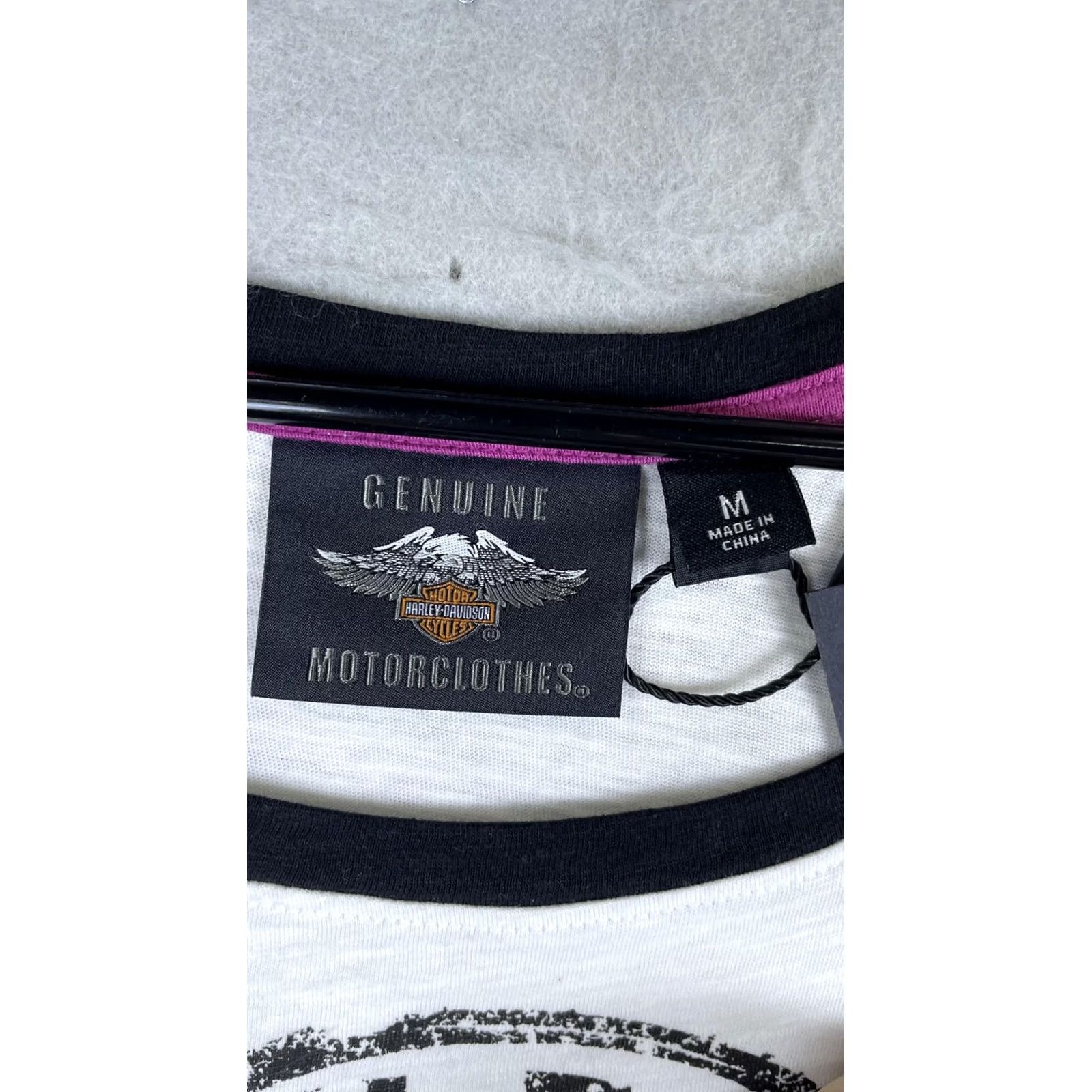Harley Davidson VINTAGE Harley-Davidson Shirt Womens Medium White Raglan Checkered Graphic Tee Racing Size M / US 6-8 / IT 42-44 - 5 Thumbnail