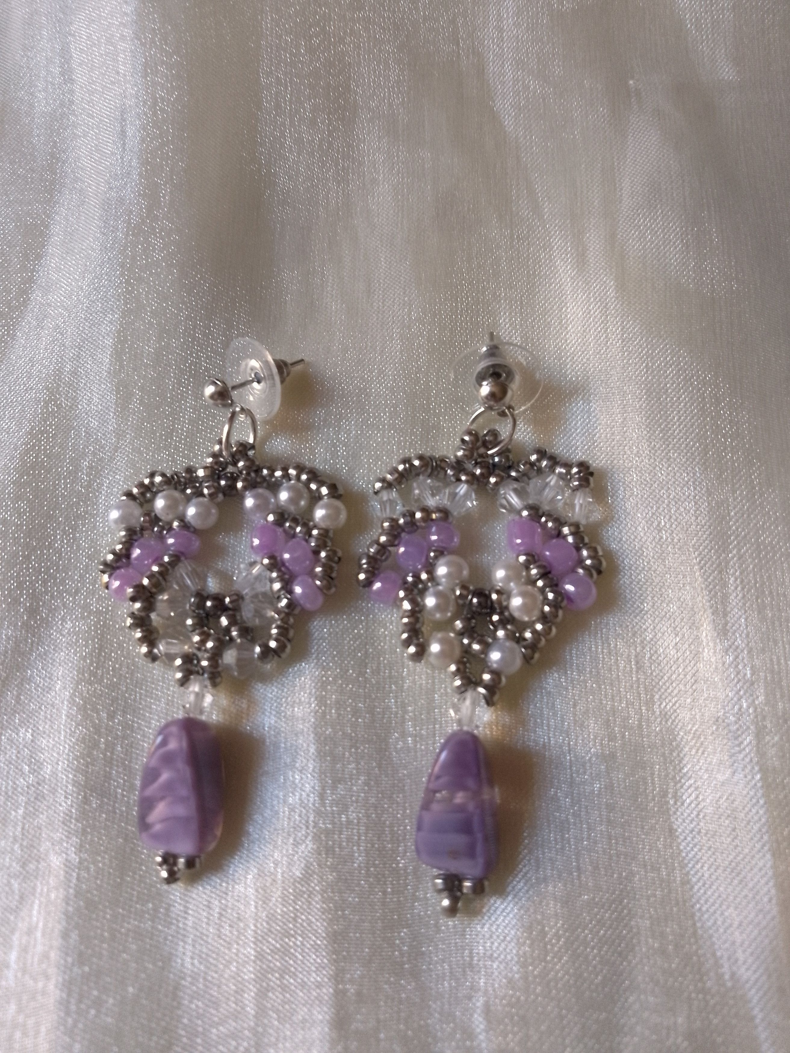 Handmade Earrings Elegant Purple Resin Stone Beaded Size ONE SIZE - 1 Thumbnail