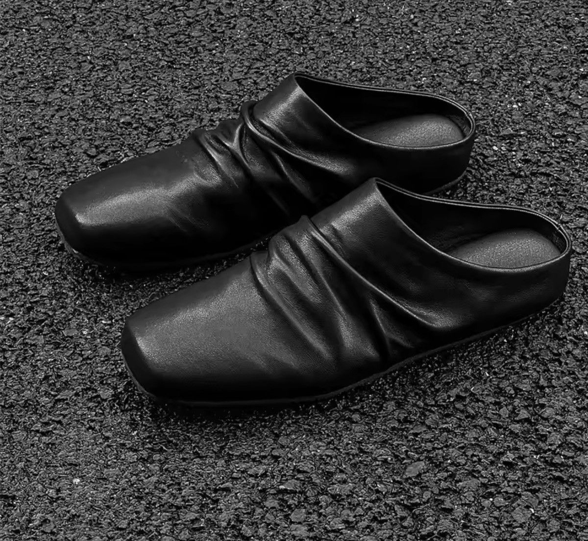 Black Genuine Leather Slouch Mules
