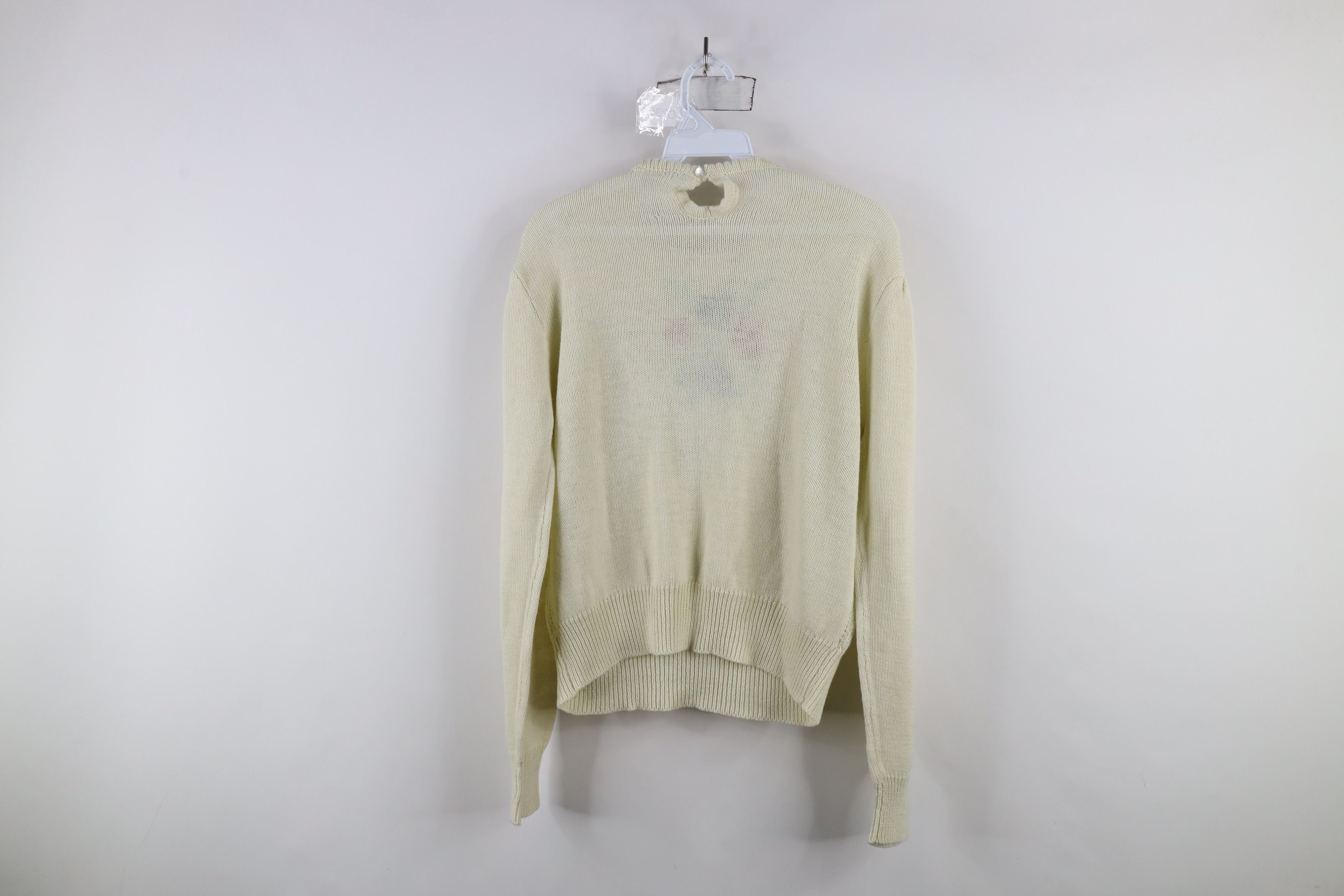 Vintage Vintage 70s Streetwear Ruffled Flower Knit Sweater Beige Size L / US 10 / IT 46 - 11 Thumbnail