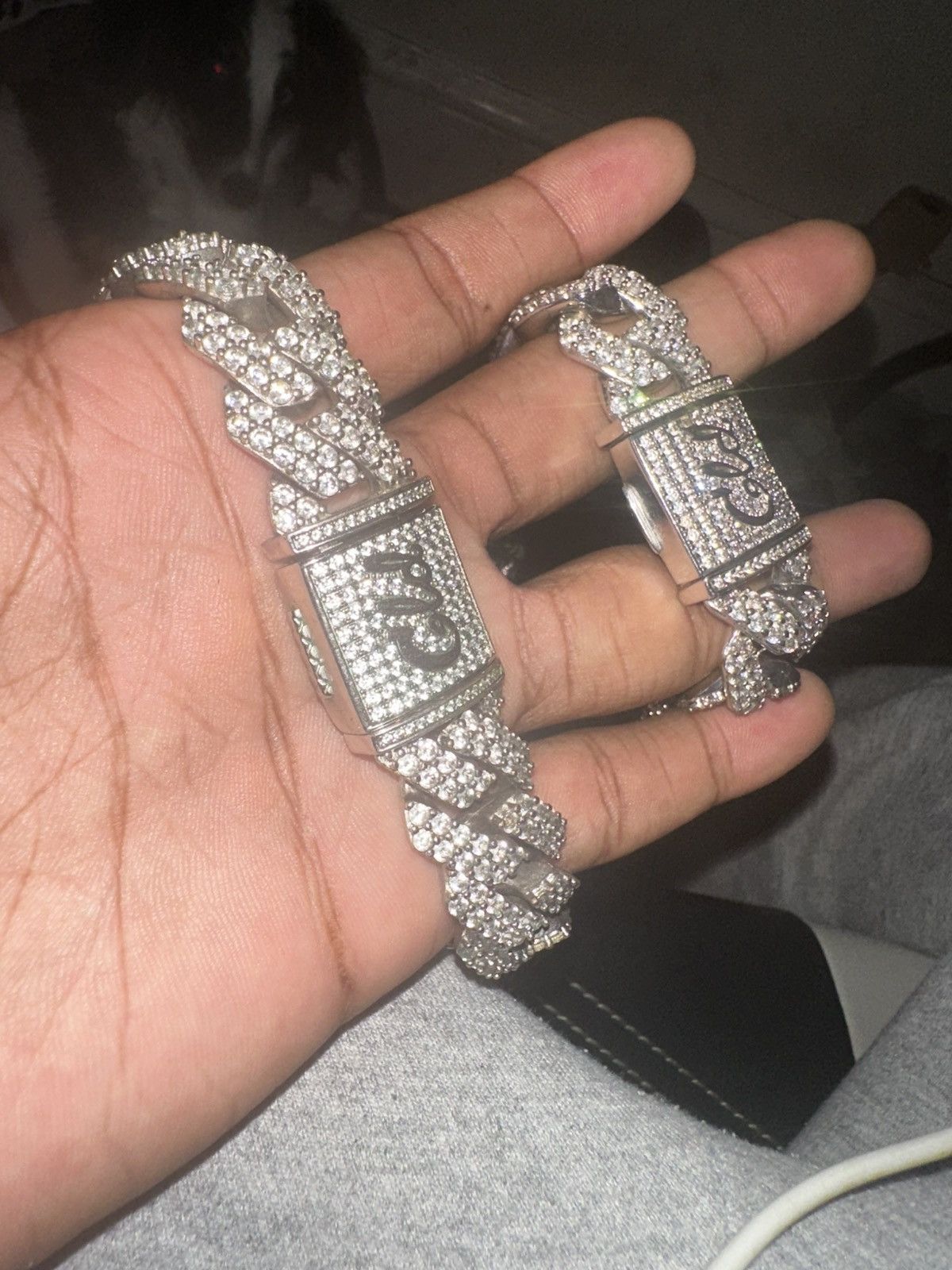 Other Diamond CZ Prong Link Chain / Bracelet in White Gold - 19mm Size ONE SIZE - 2 Thumbnail