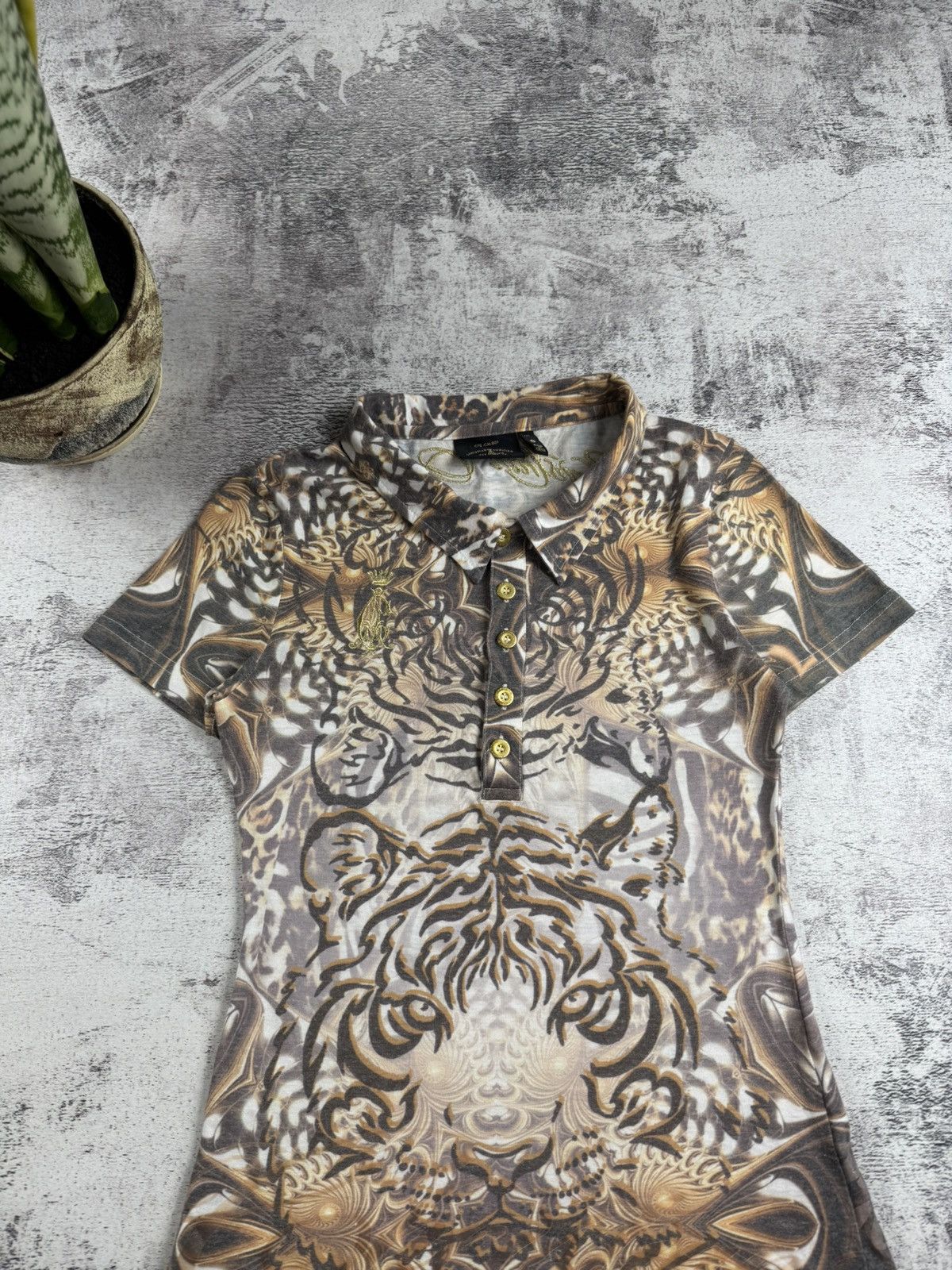 Christian Audigier Christian Audigier Embroidered Gold Tiger Leopard Y2K Jersey Women’s T Shirt Top Size S / US 4 / IT 40 - 6 Thumbnail