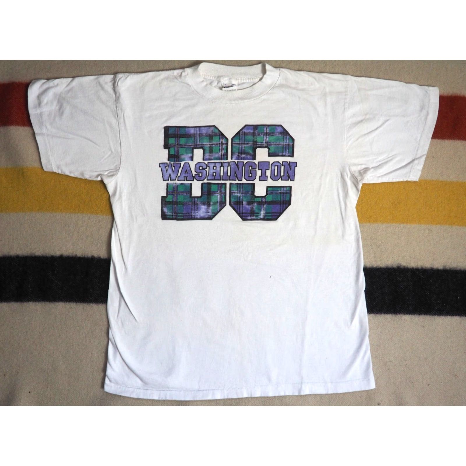 Vintage VINTAGE Washington DC USA Capital Tourist Travel Plaid White Tee T-Shirt L Unisex 1990s Graphic Cotton Short Sleeve Size US L / EU 52-54 / 3 - 2 Thumbnail