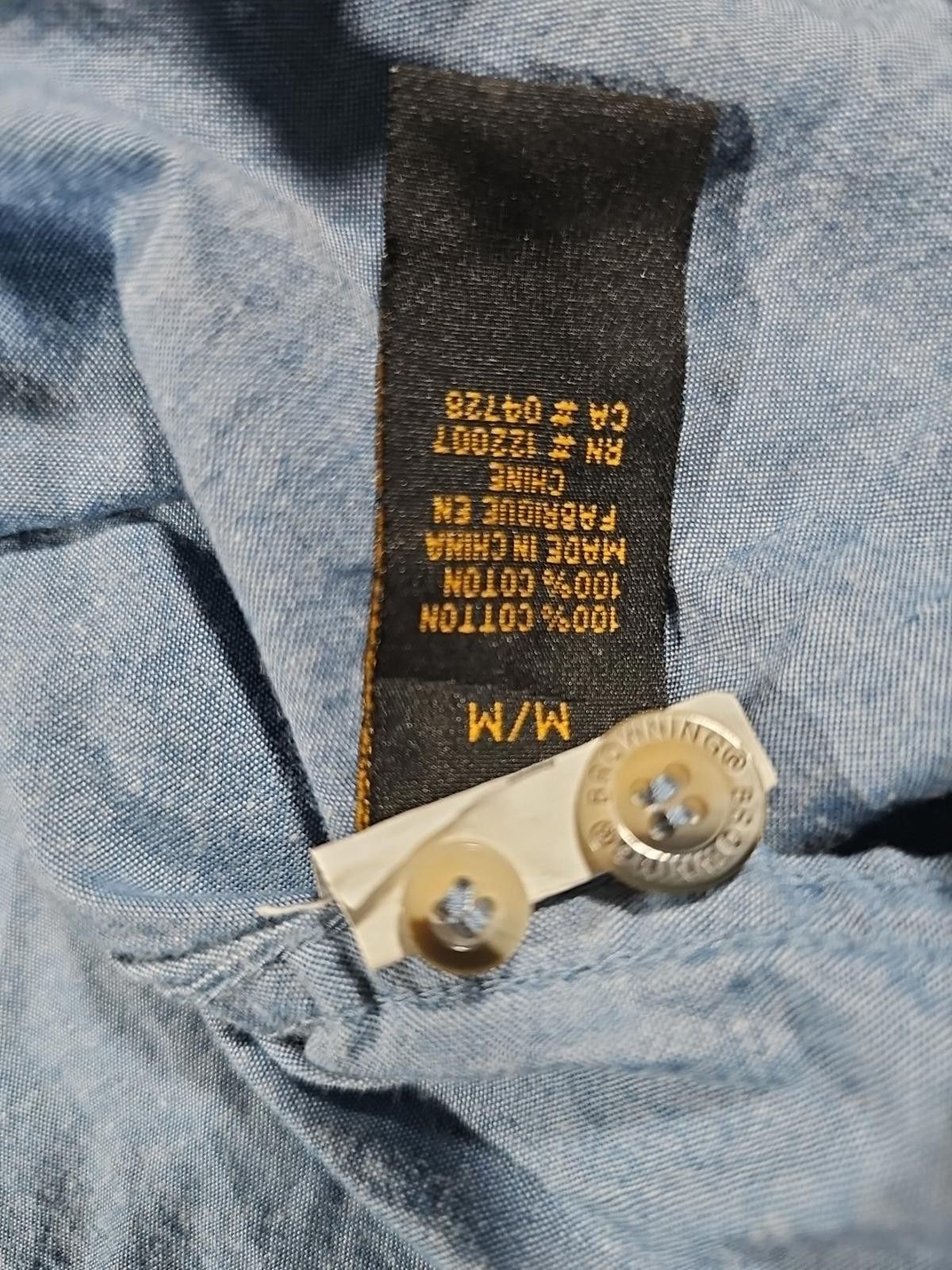 Designer Browning Blue Button Up Shirt Front Pocket M Size US M / EU 48-50 / 2 - 6 Thumbnail