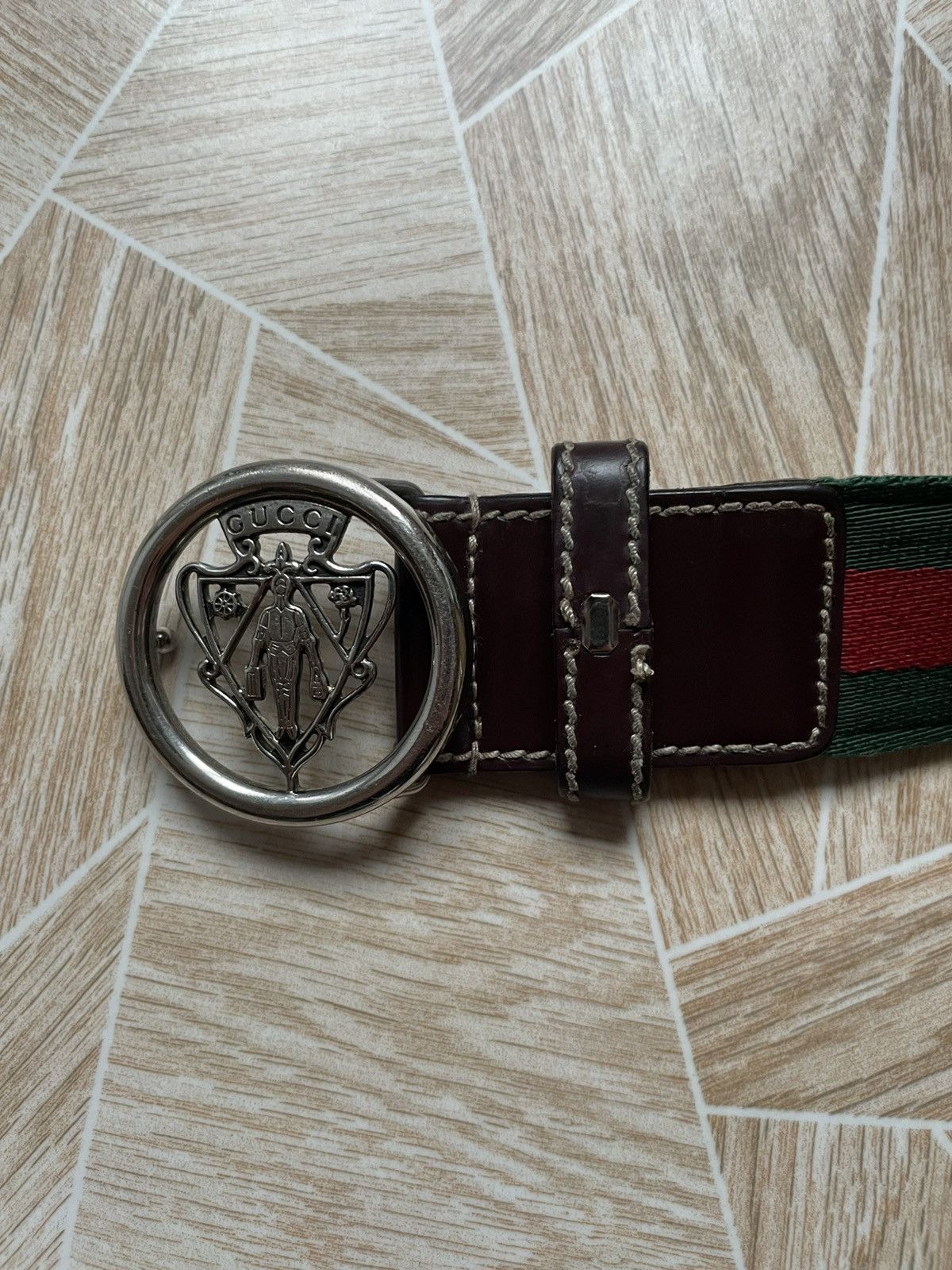 Gucci × Vintage Vintage Designer Gucci Leather Metal Buckle Belt Red Green Size ONE SIZE - 2 Thumbnail