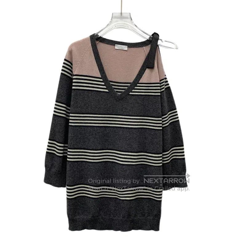 Brunello Cucinelli Brunello Cucinelli Color block striped off-shoulder cashme Size S / US 4 / IT 40 - 1 Thumbnail