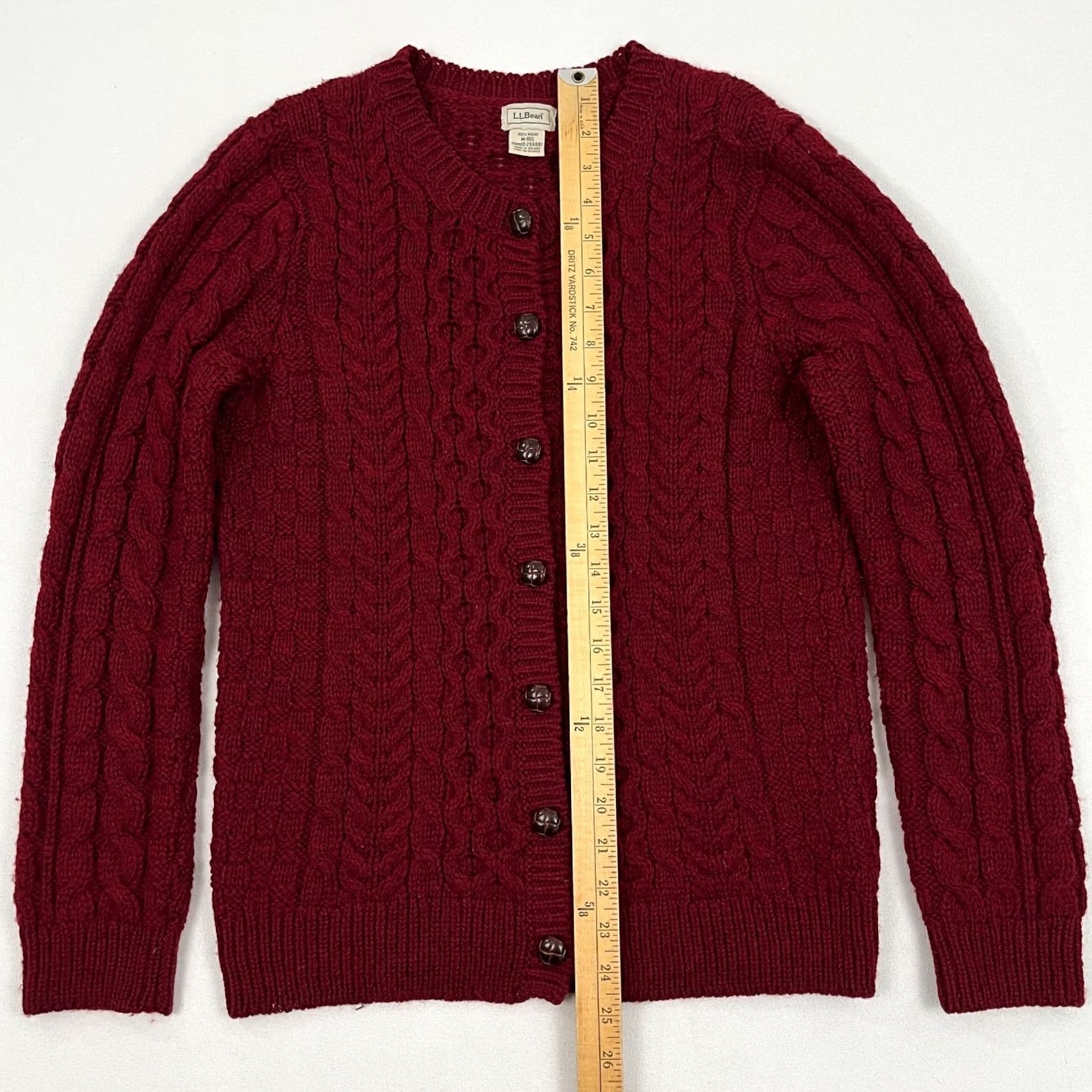 Vintage LL Bean Merino Wool Cardigan Sweater Womens M Red Fisherman Cable Knit Ireland Size M / US 6-8 / IT 42-44 - 3 Thumbnail