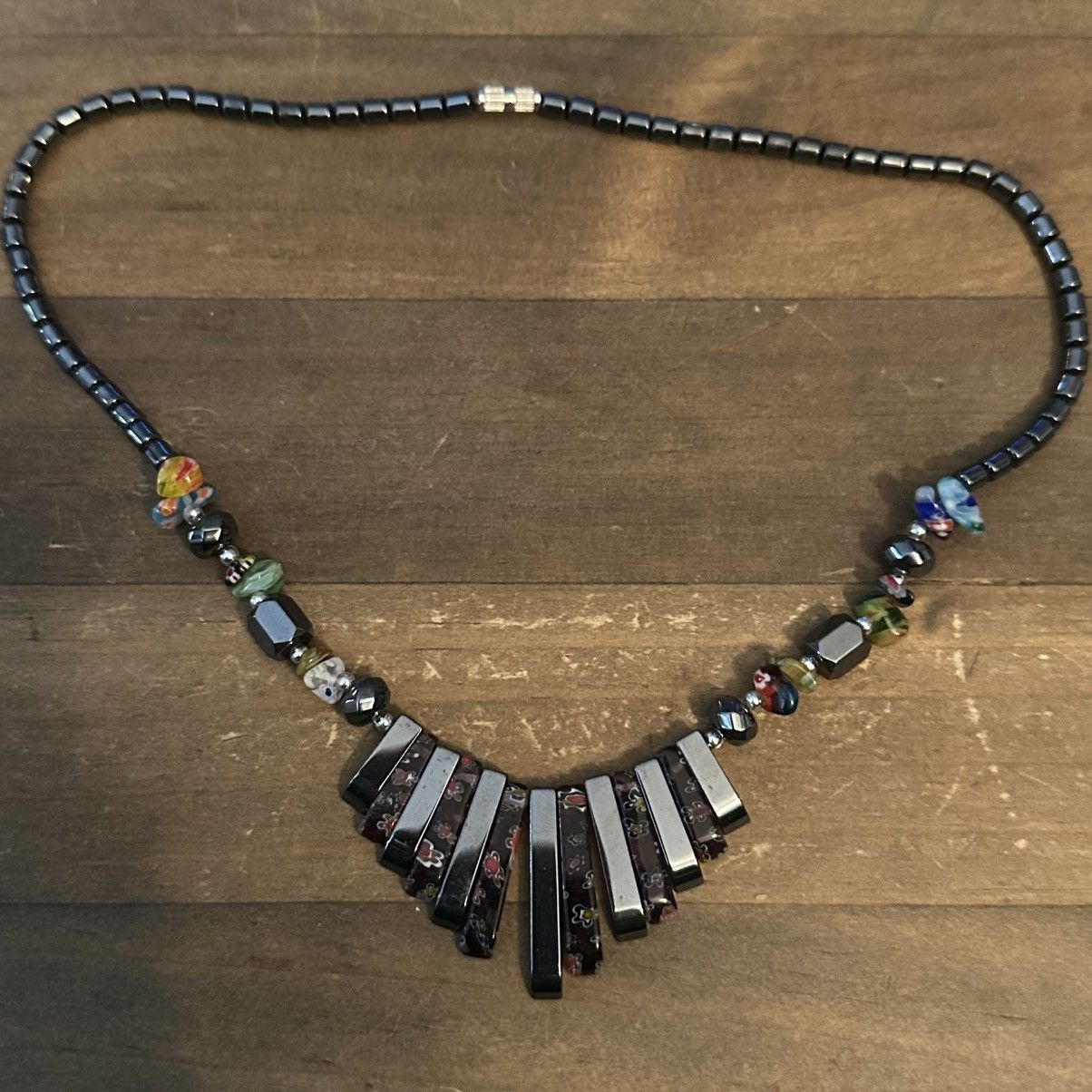 Other Artisan floral hematite millefiori glass bead fringe necklac Size ONE SIZE - 2 Thumbnail