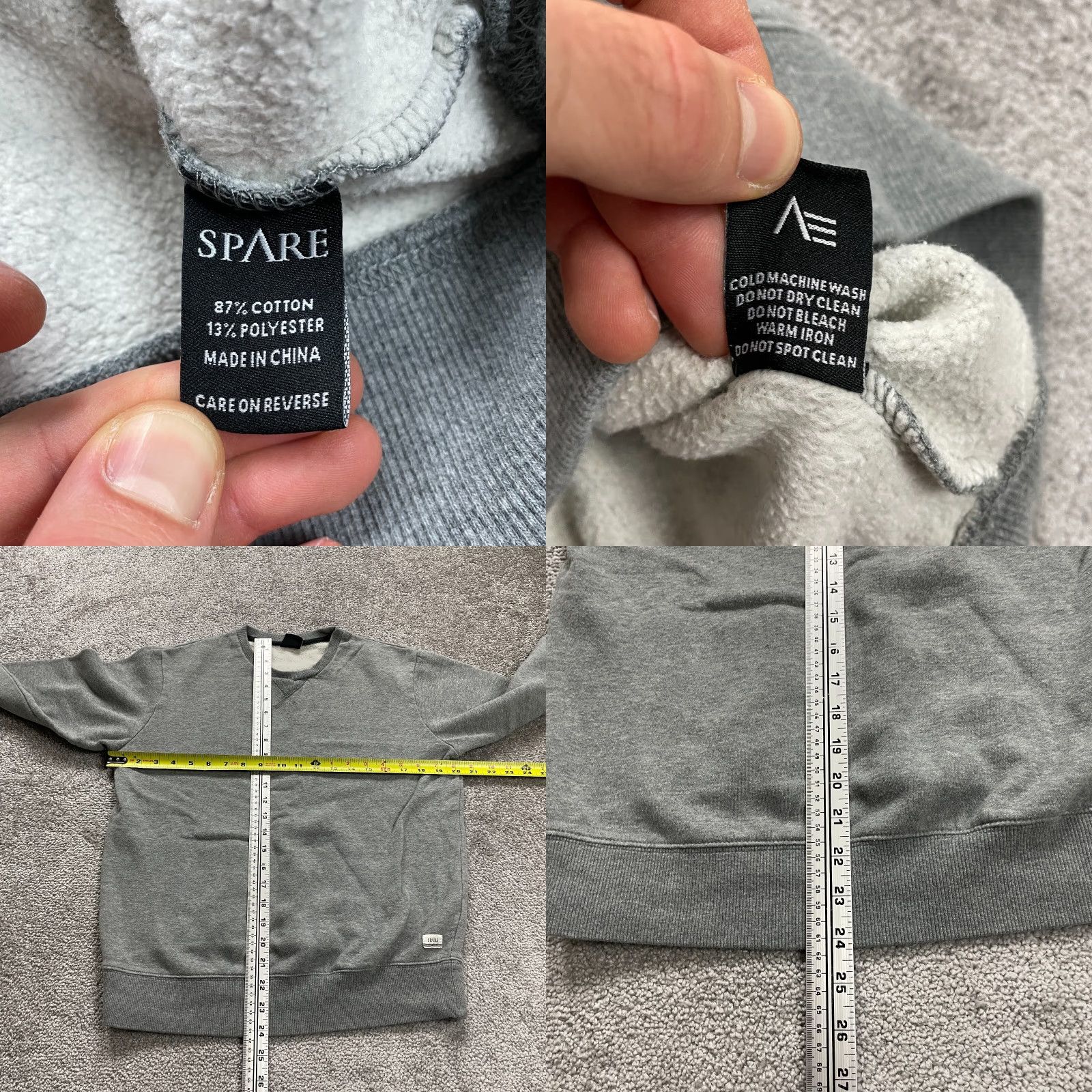 Vintage Spare Mens Small Solid Gray Crew Neck Fleece Pullover Sweatshirt Outdoor Casual Size US S / EU 44-46 / 1 - 8 Thumbnail