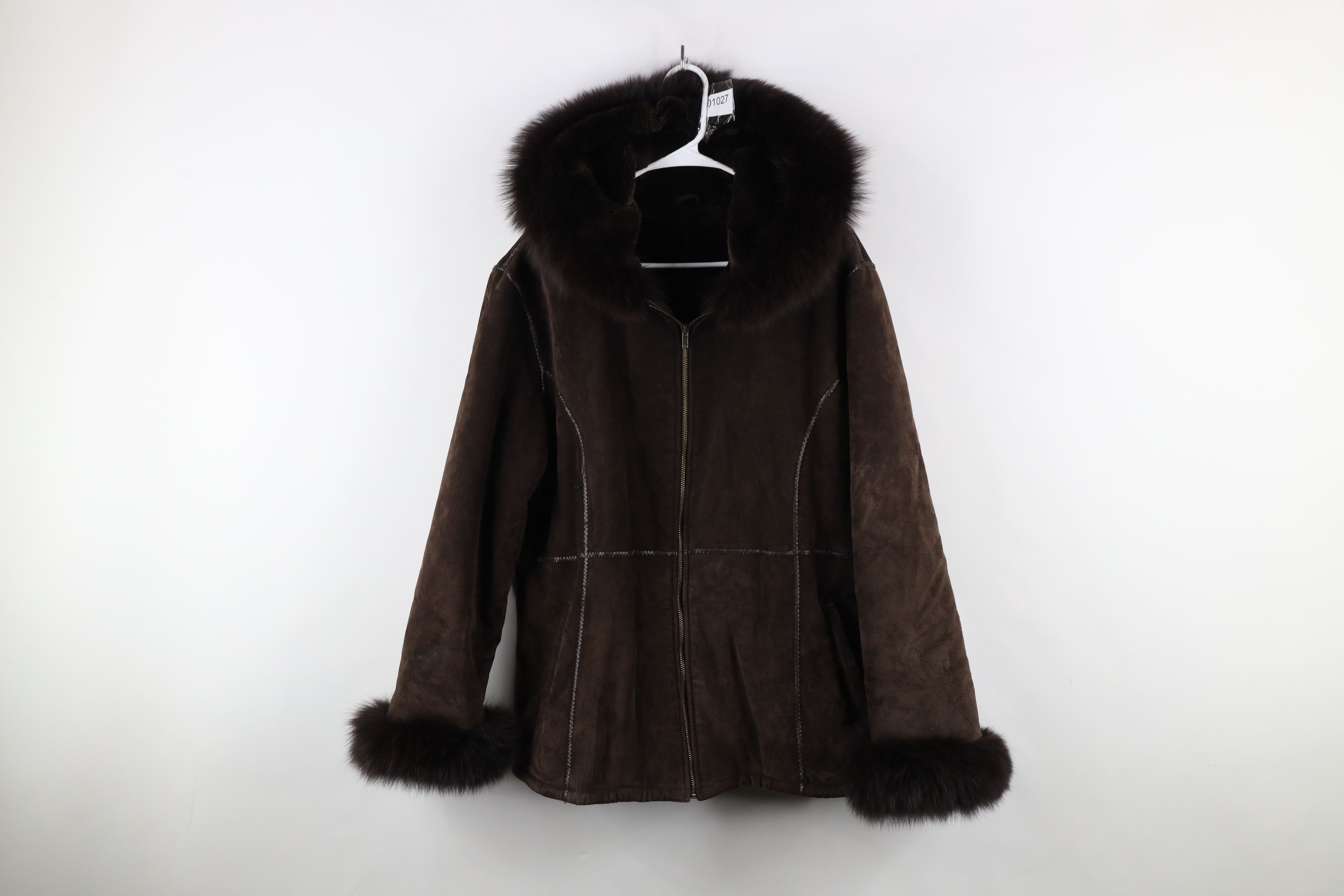 Vintage Vintage 90s Fox Trim Suede Leather Hooded Penny Lane Jacket Size XL / US 12-14 / IT 48-50 - 1 Thumbnail