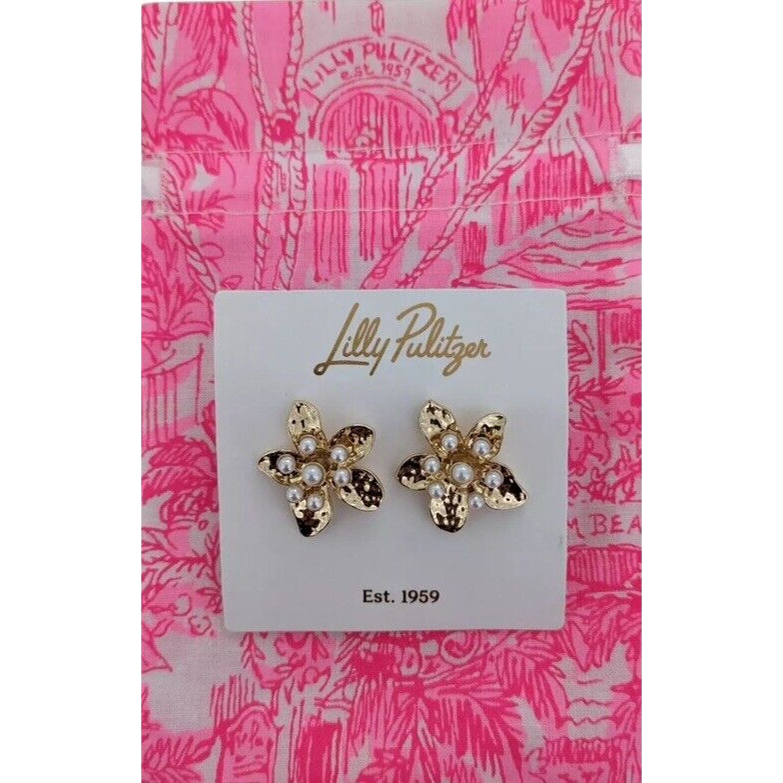 Lilly Pulitzer NWT! Lilly Pulitzer Grove Garden Earrings In Gold Metallic Size ONE SIZE - 1 Thumbnail