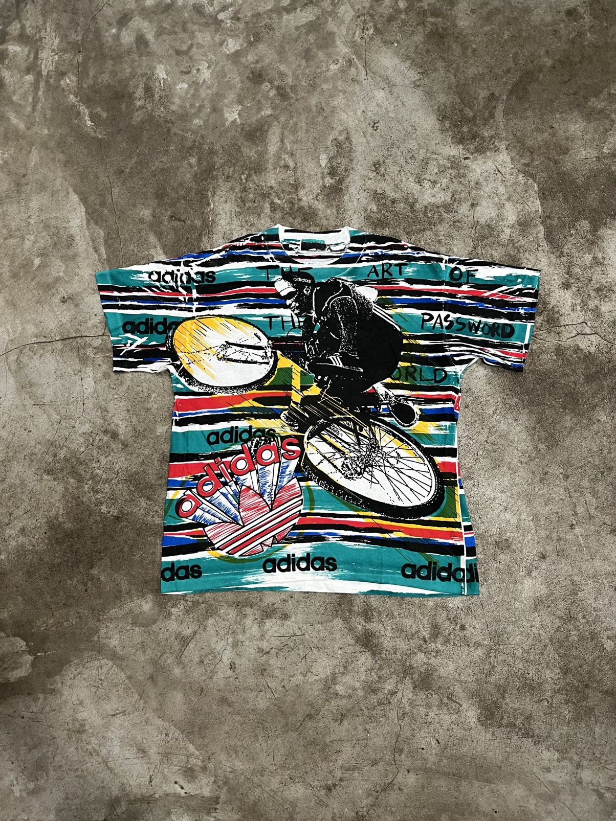 Vintage 80’s Adidas "The Art Of Password" All Over Print T-Shirt Size US L / EU 52-54 / 3 - 1 Thumbnail