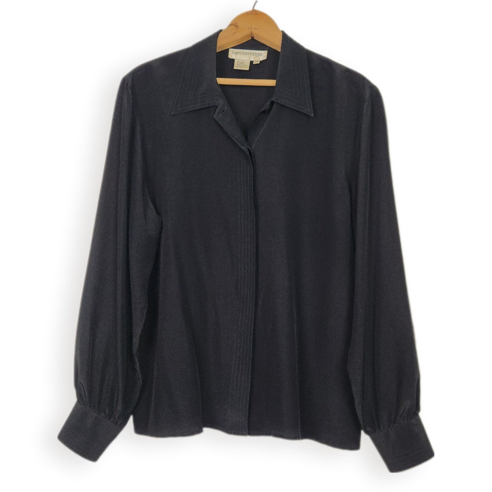 Vintage Breckenridge Black Silk Button Down Classic Blouse Top 10 Size L / US 10 / IT 46 - 1 Thumbnail