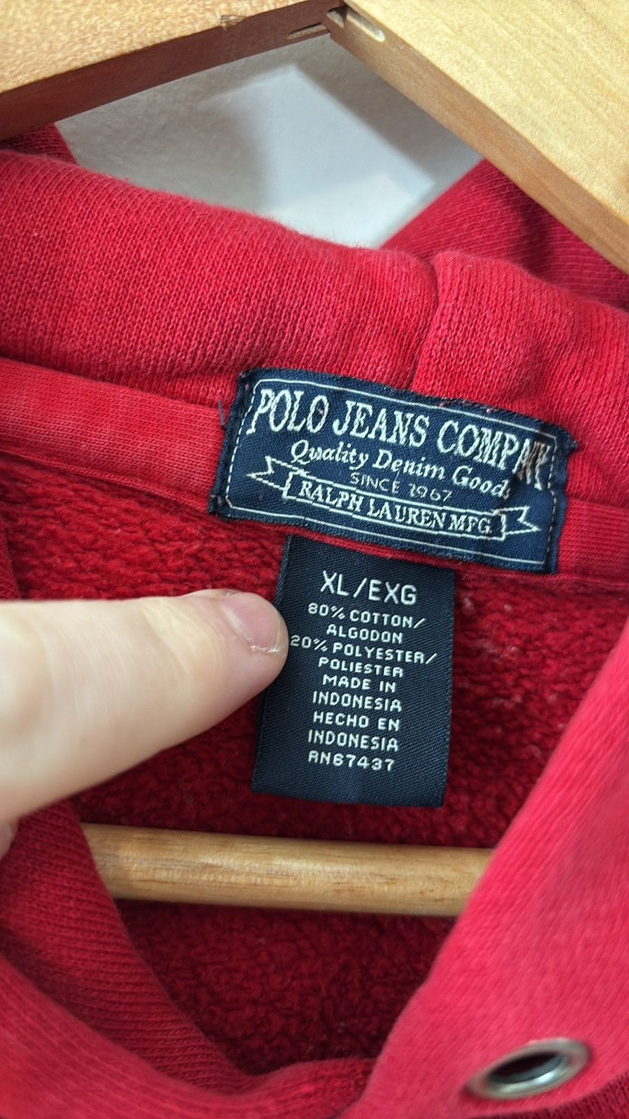 Polo Ralph Lauren × Vintage Vintage Polo Jeans Hoodie Size US XL / EU 56 / 4 - 3 Thumbnail