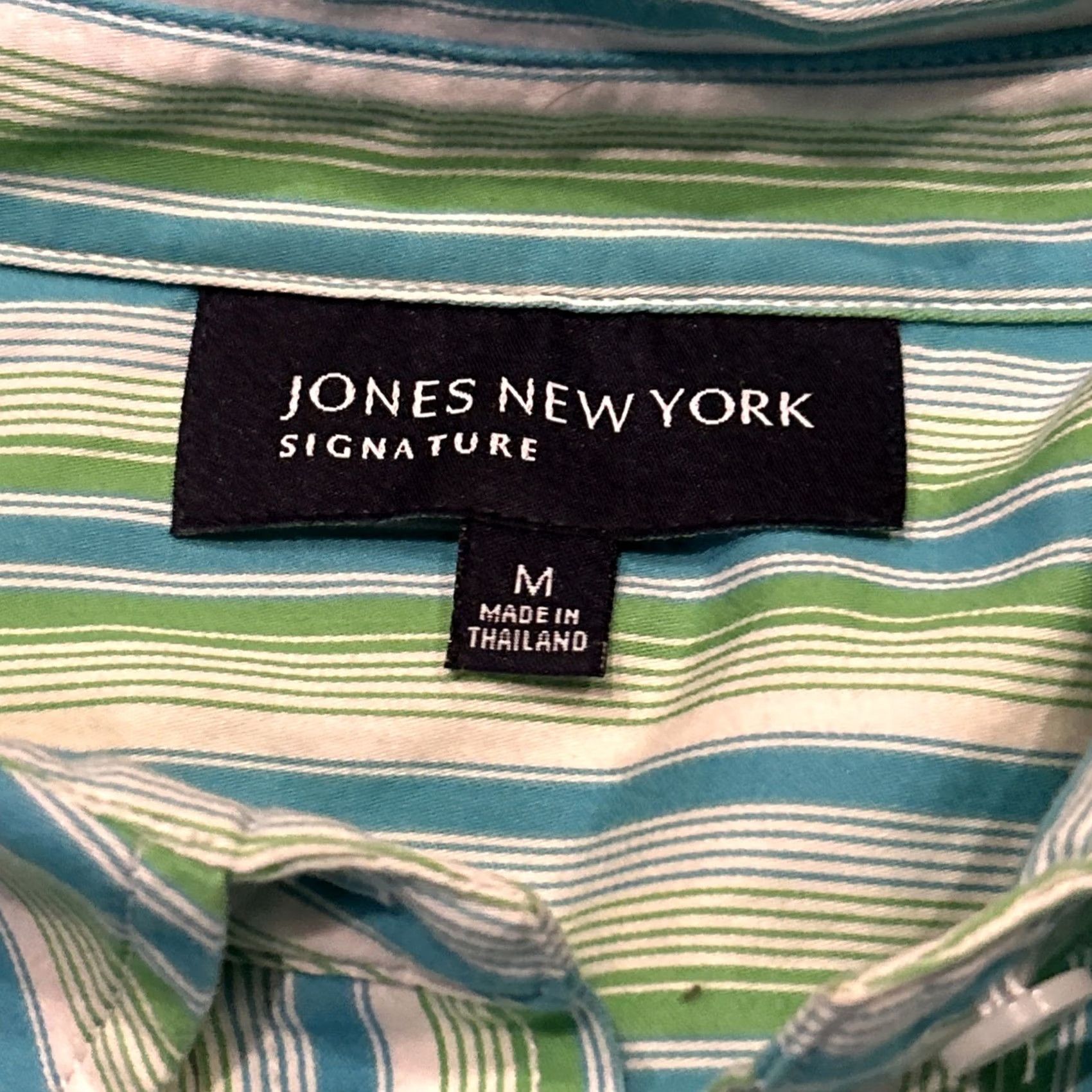Jones New York Jones New York Womans M Striped 100% Cotton Button Up Top Blouse Blue Green A1 Size M / US 6-8 / IT 42-44 - 2 Thumbnail