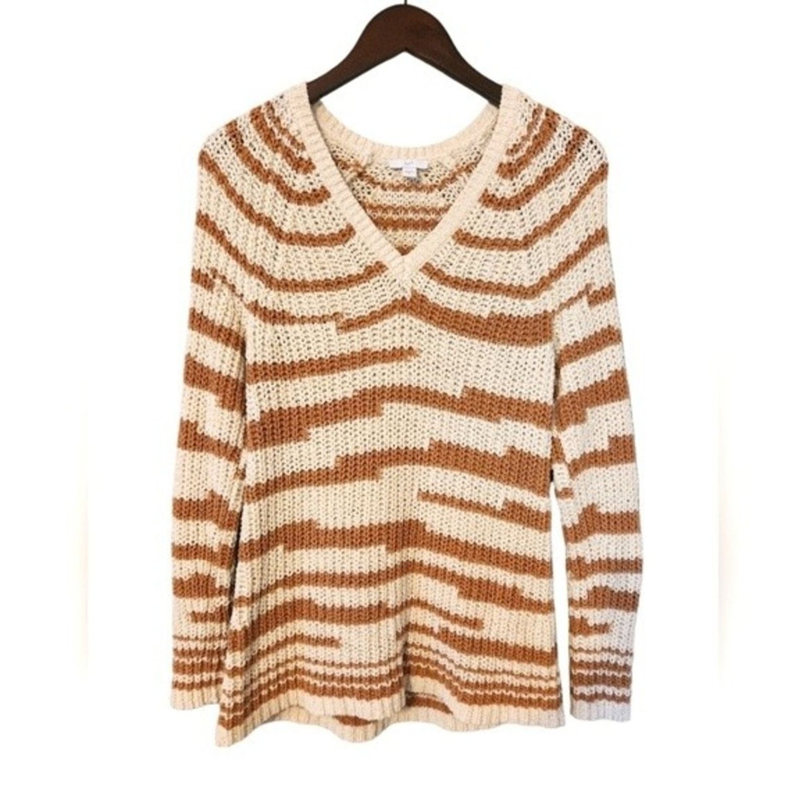 J. Jill J. Jill Chunky Knit Neutral Stripe Sweater Small 100% cotton Size S / US 4 / IT 40 - 1 Thumbnail