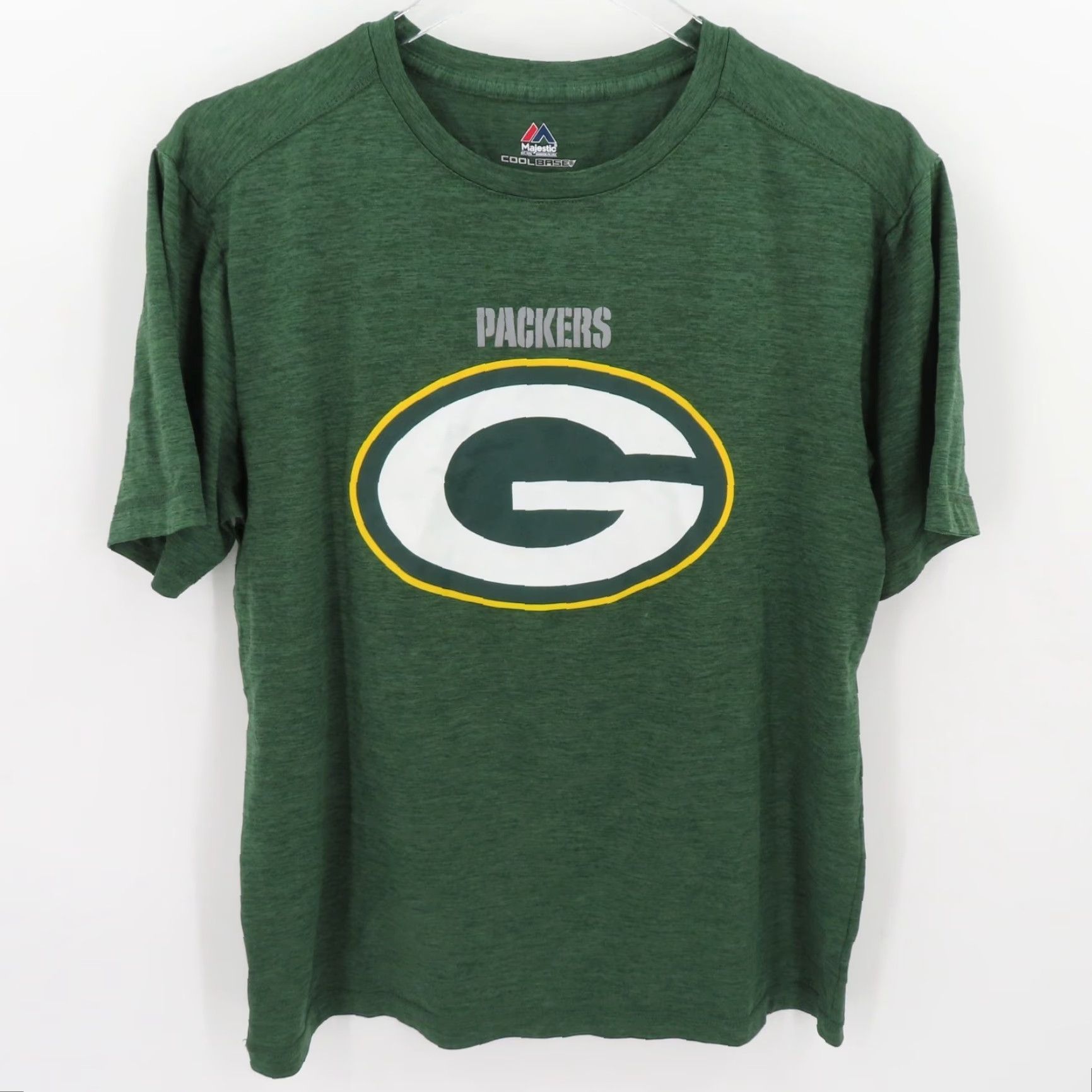 Logo 7 Majestic Mens Medium Green Bay Packers Logo Cool Base Short Sleeve Tee Shirt Top Size US M / EU 48-50 / 2 - 8 Thumbnail