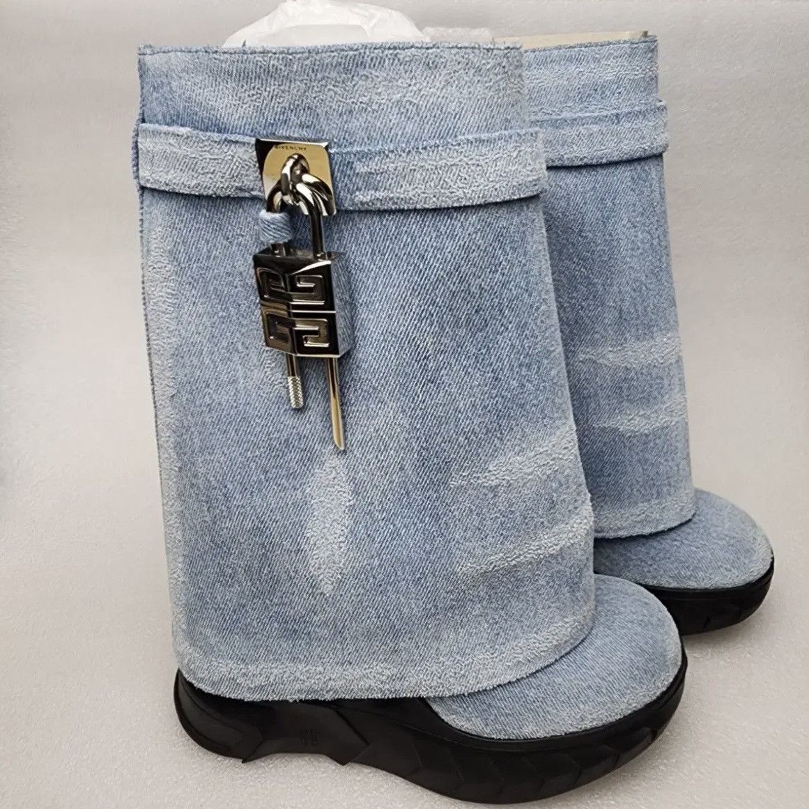 Givenchy Givenchy Shark Lock Biker Ankle Boots in Denim Size US 6 / IT 36 - 3 Thumbnail