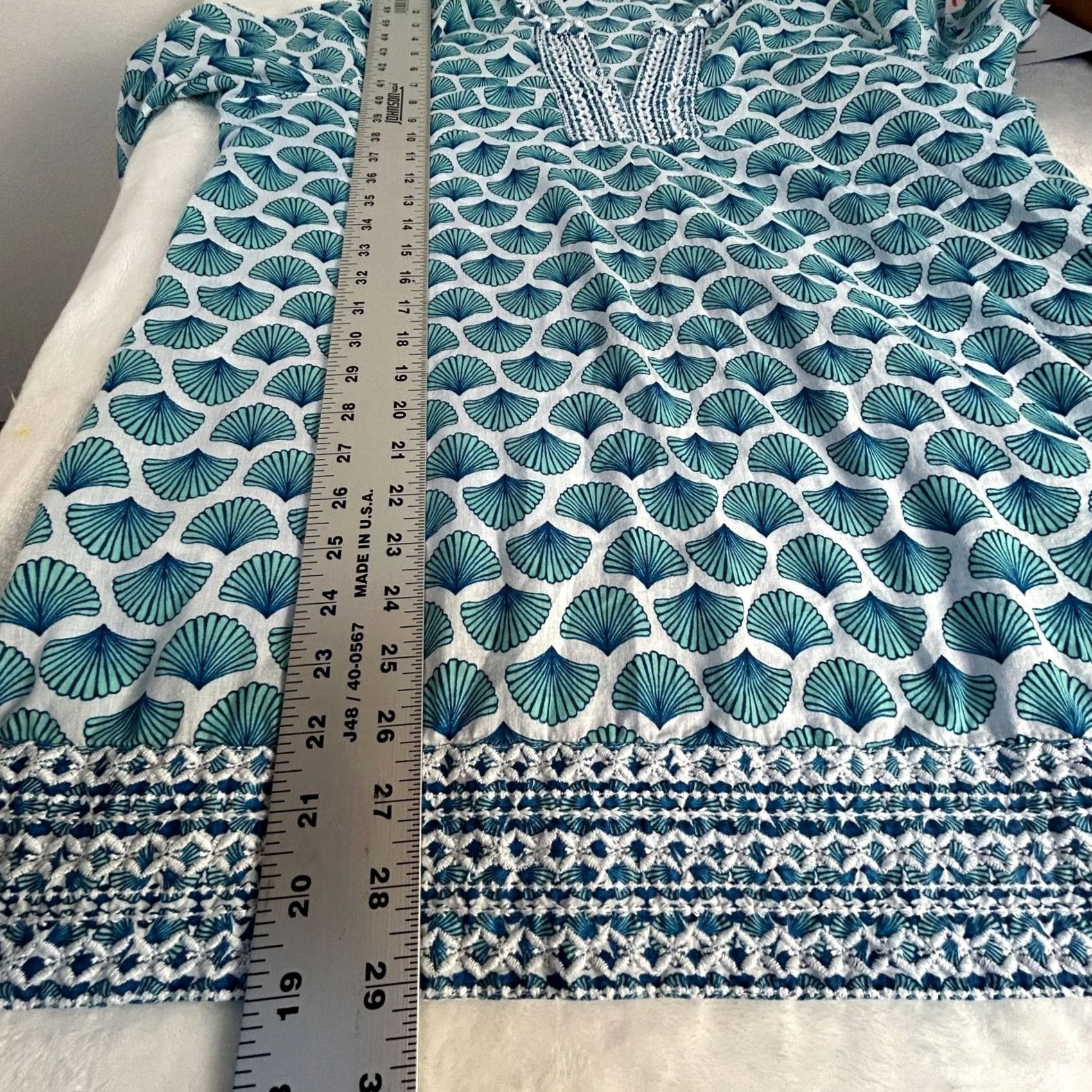 Vintage Sigrid Olsen Womens Blue & White Shell Print 3/4 Sleeve Tunic Top XL Cotton Size XL / US 12-14 / IT 48-50 - 7 Thumbnail