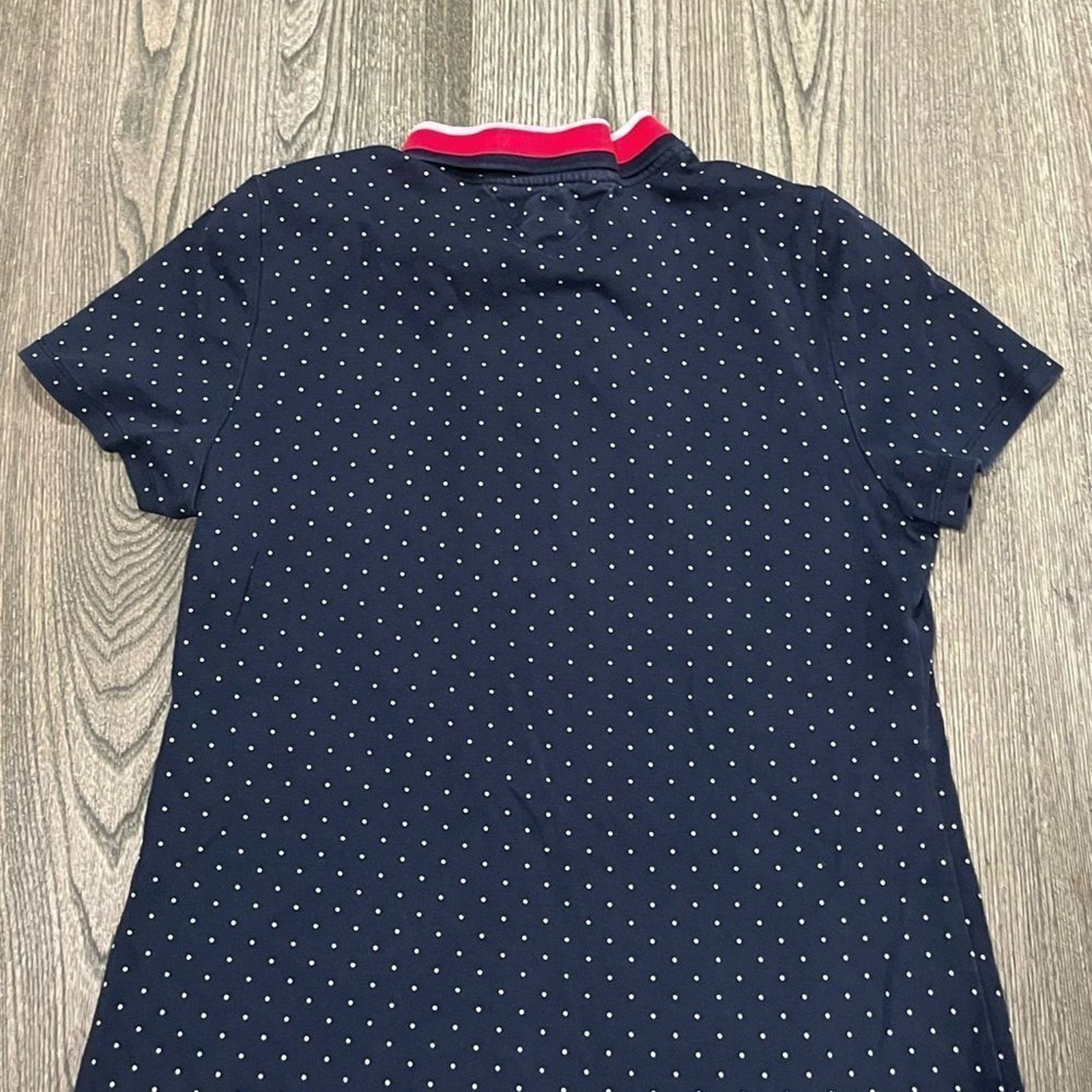 Tommy Hilfiger Tommy Hilfiger Dress Polo Polka Dot Short Sleeve Button Sz L Size L / US 10 / IT 46 - 9 Thumbnail