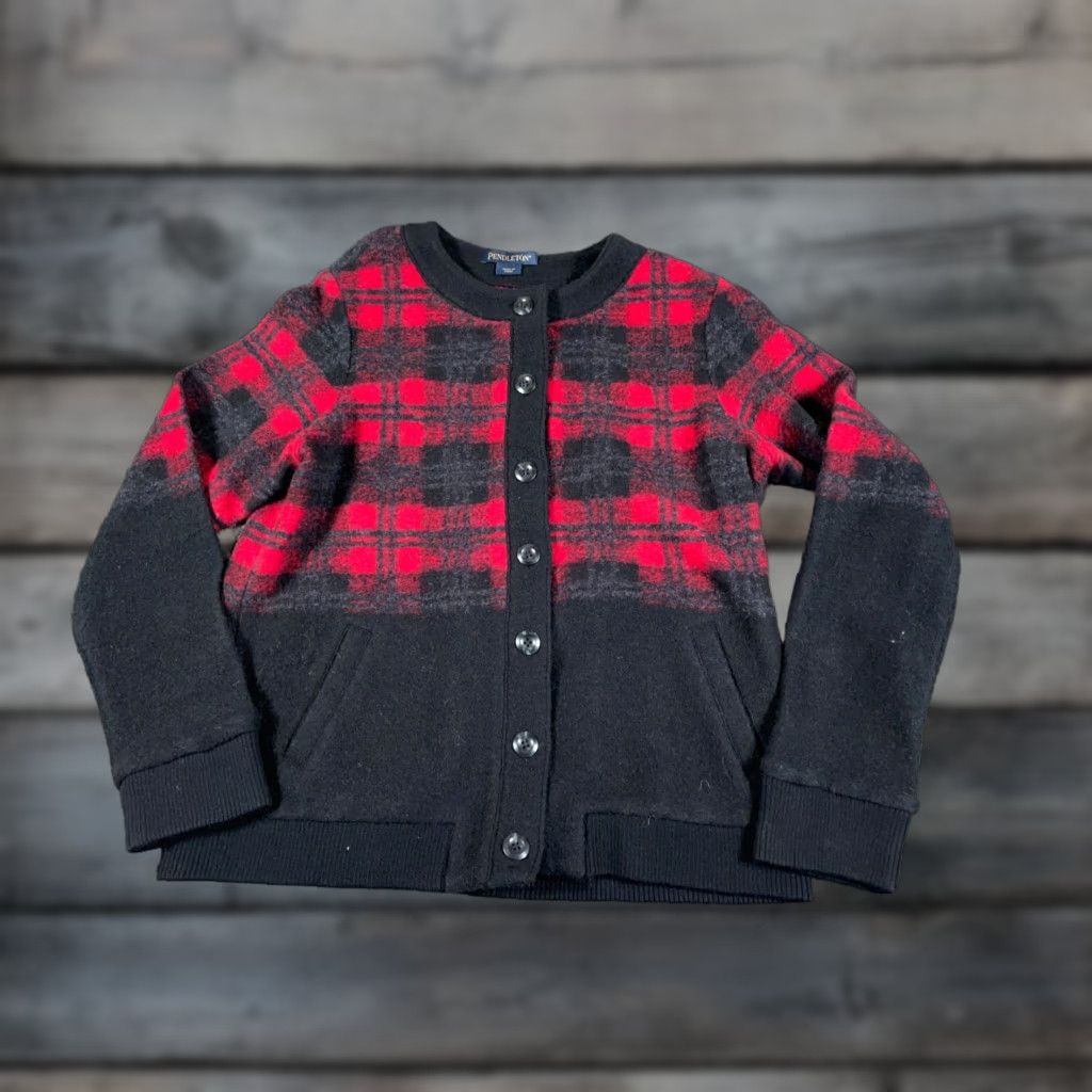 Pendleton Pendleton Cardigan Women's Small Black Red Tartan Plaid Preppy Elegant Wool Knit Thick Lightweight Casual Classic Style Crew Neck Flat Size S / US 4 / IT 40 - 1 Thumbnail