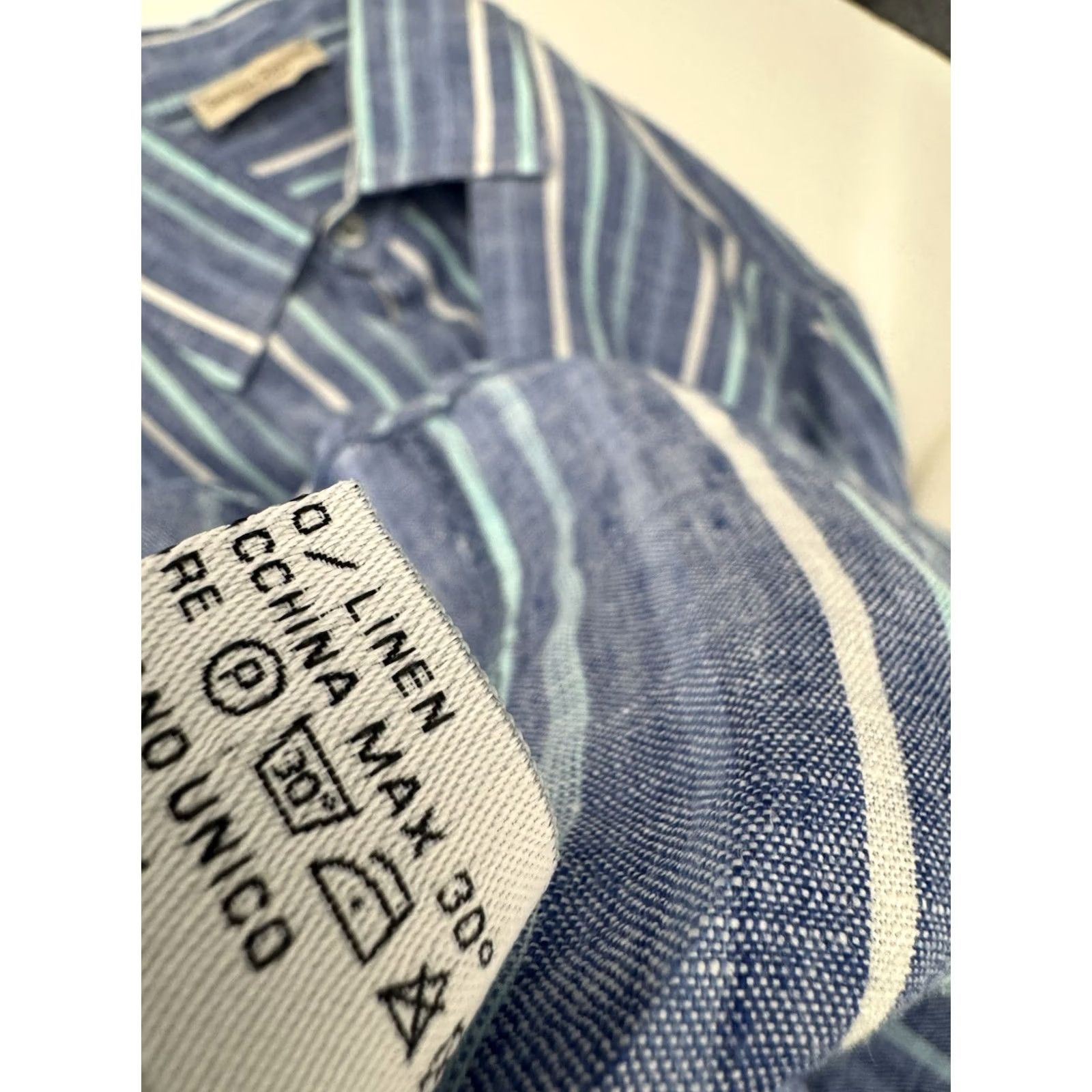 Vintage SARTORIA SARACENA / Italy - LINEN Mens M Striped Shirt - EXCELLENT Size US M / EU 48-50 / 2 - 8 Thumbnail