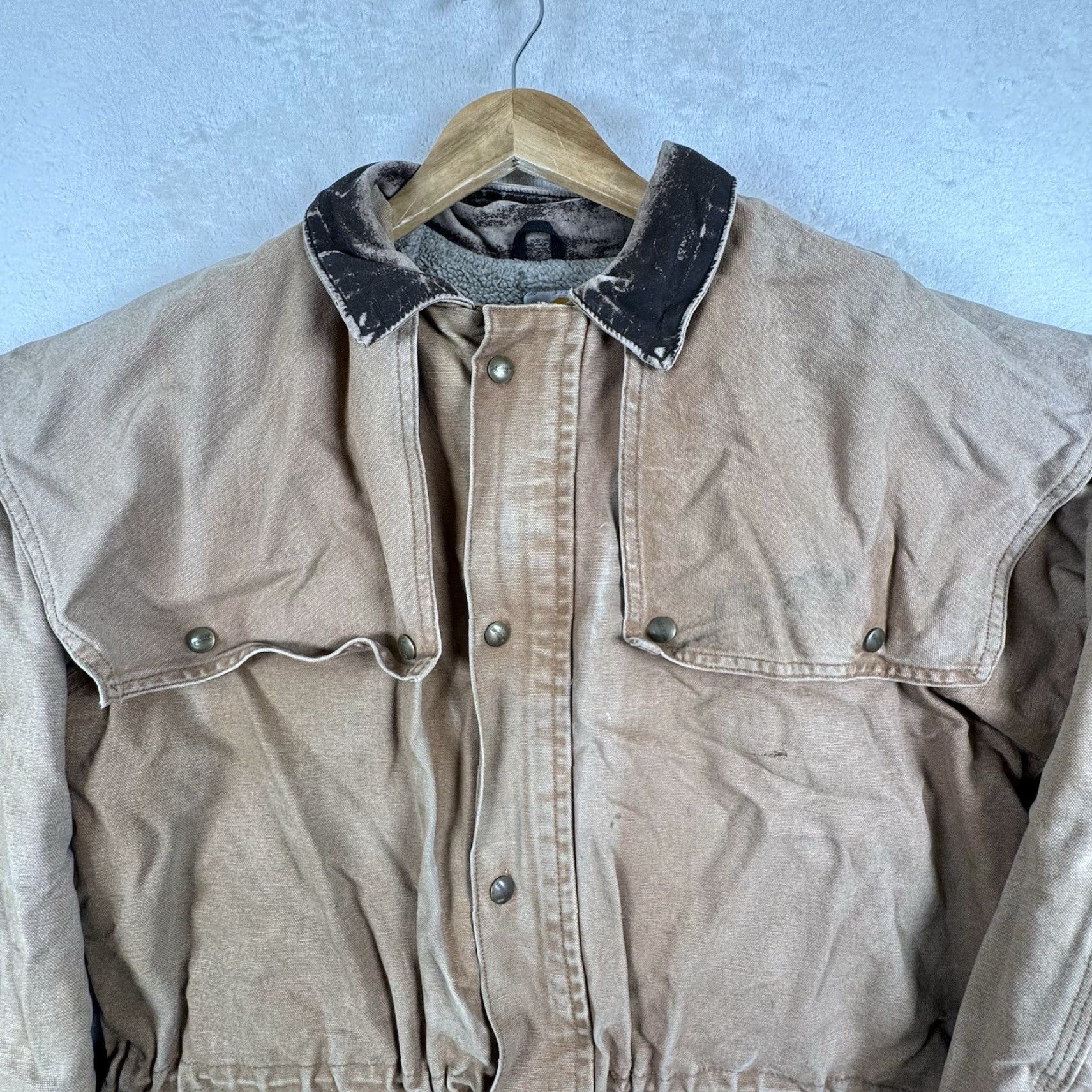 Carhartt VINTAGE Carhartt Ranch Hand Cattle Roper Coat Men's L Workwear Canvas Tan Grunge 90s Distressed Pocket Sherpa Lining Size US L / EU 52-54 / 3 - 2 Thumbnail