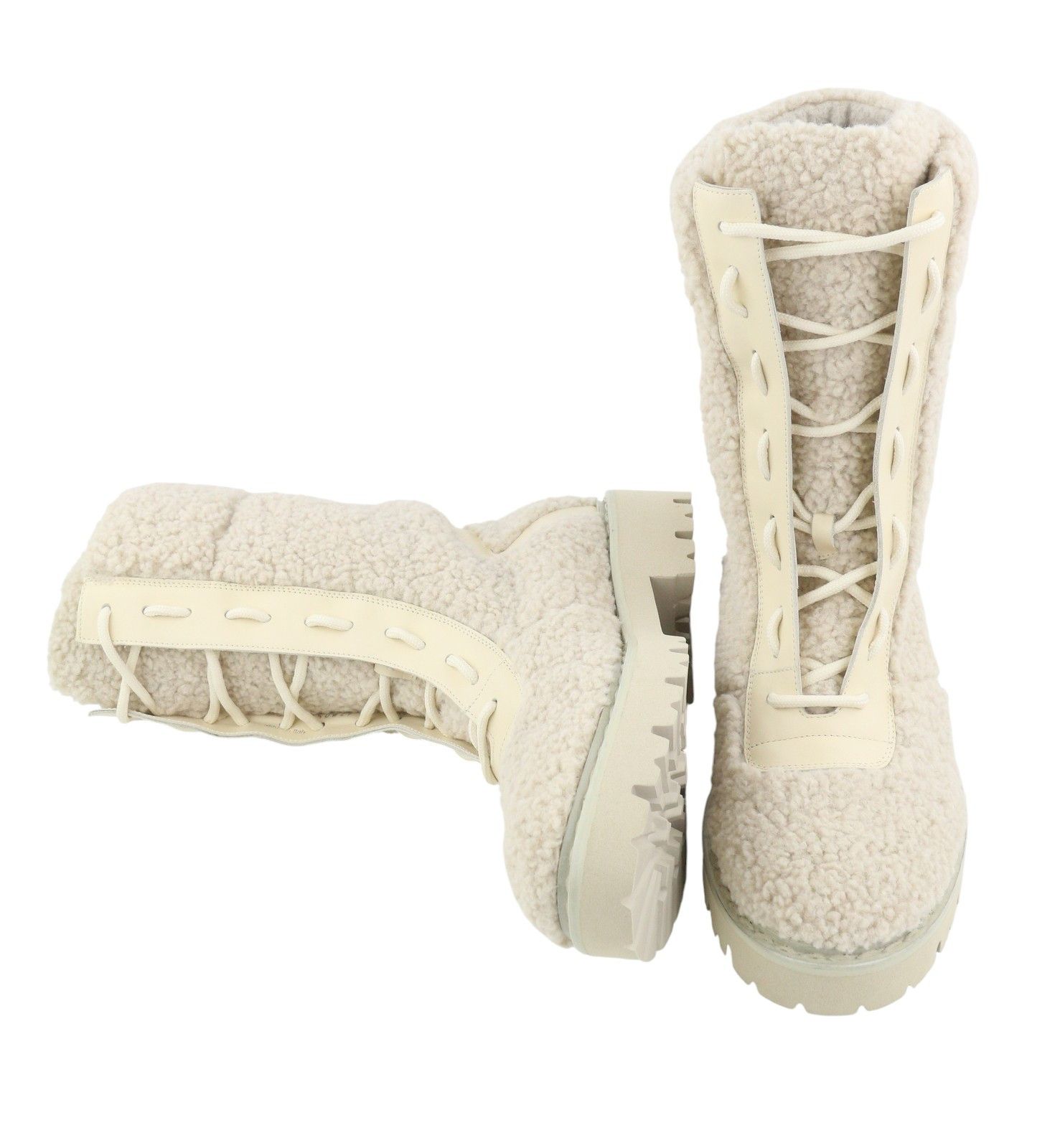 Bally NINNI EU38 Ivory Shearling Laced Mid Top Boots 88405 Size US 7 / IT 37 - 7 Thumbnail