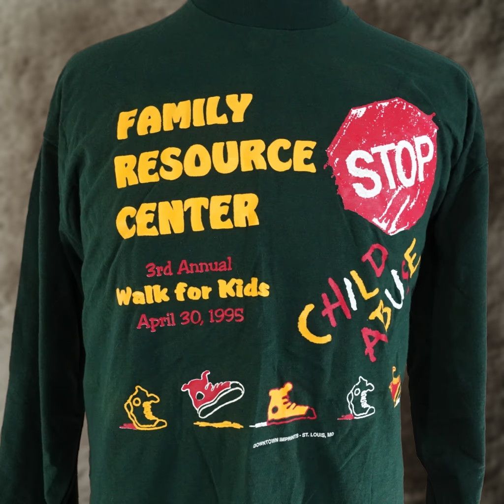 Fruit Of The Loom VINTAGE FRUIT OF THE LOOM FAMILY RESOURCE CENTER '95 STOP CHILD ABUSE T-SHIRT 2XL GREEN SINGLE STITCH UNISEX Size US XXL / EU 58 / 5 - 1 Thumbnail