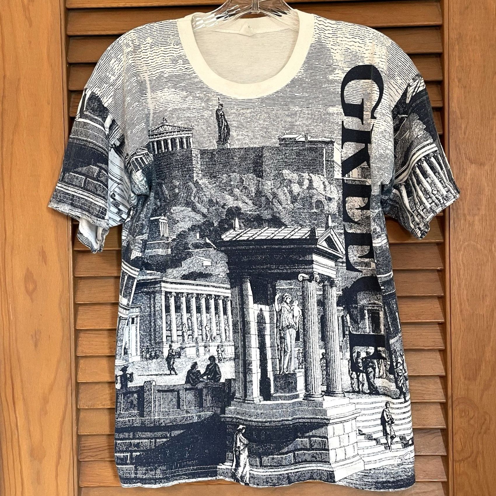 Vintage VINTAGE 90s Greece All Over Print T Shirt Men’s Sm Greek Mythology Architecture Shirt Short Sleeve Crew Neck Blue Cotton Graphic Print Size US S / EU 44-46 / 1 - 2 Thumbnail