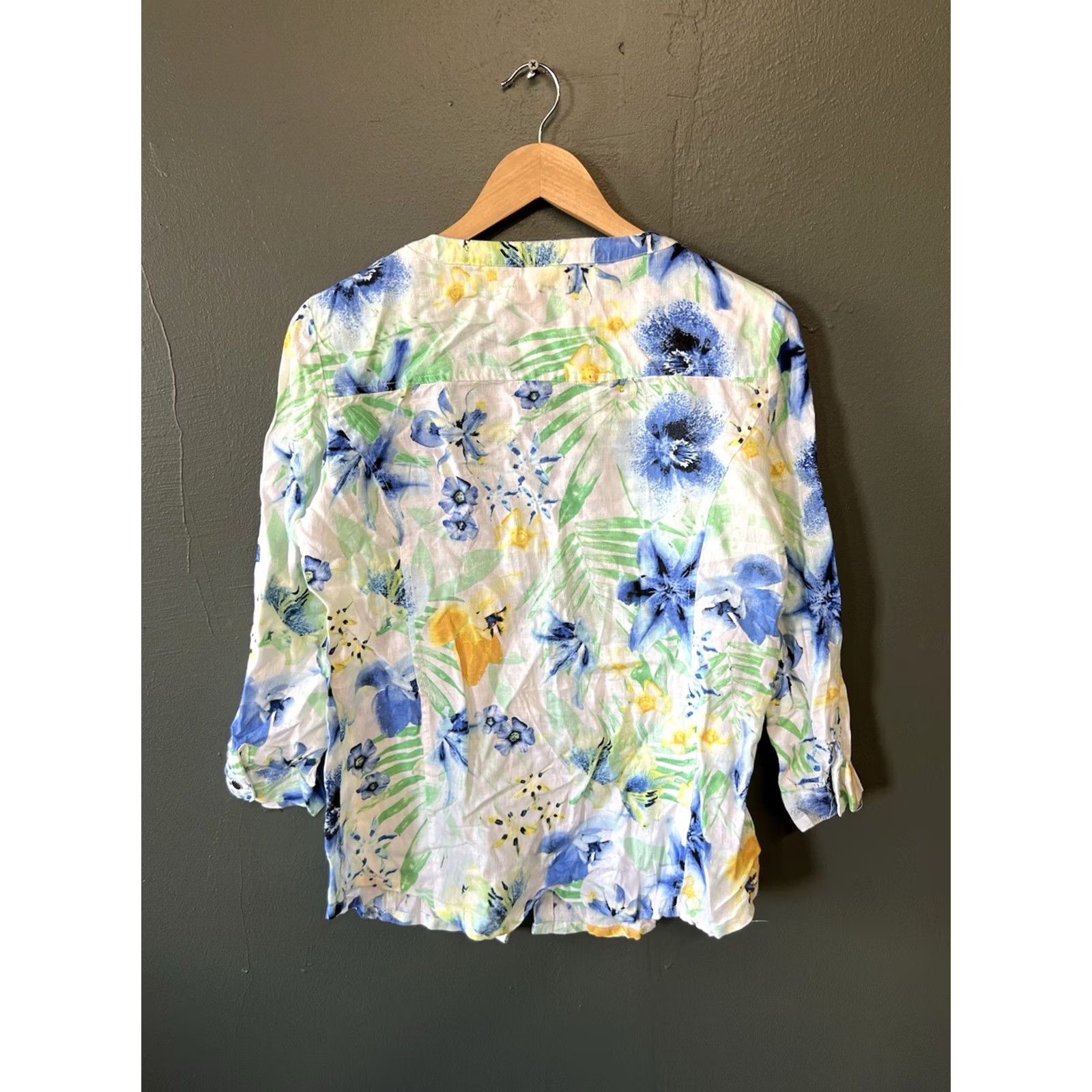 JM Collection JM Collection Womens White Floral Pattern 3/4 Sleeve Button Up Linen Size 6 Size M / US 6-8 / IT 42-44 - 2 Thumbnail