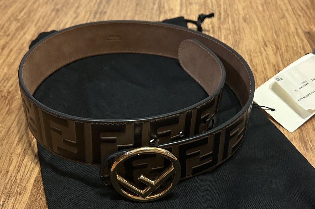 Fendi Fendi Brown Zucca Embossed Leather F Logo Round Buckle Belt Size ONE SIZE - 3 Thumbnail