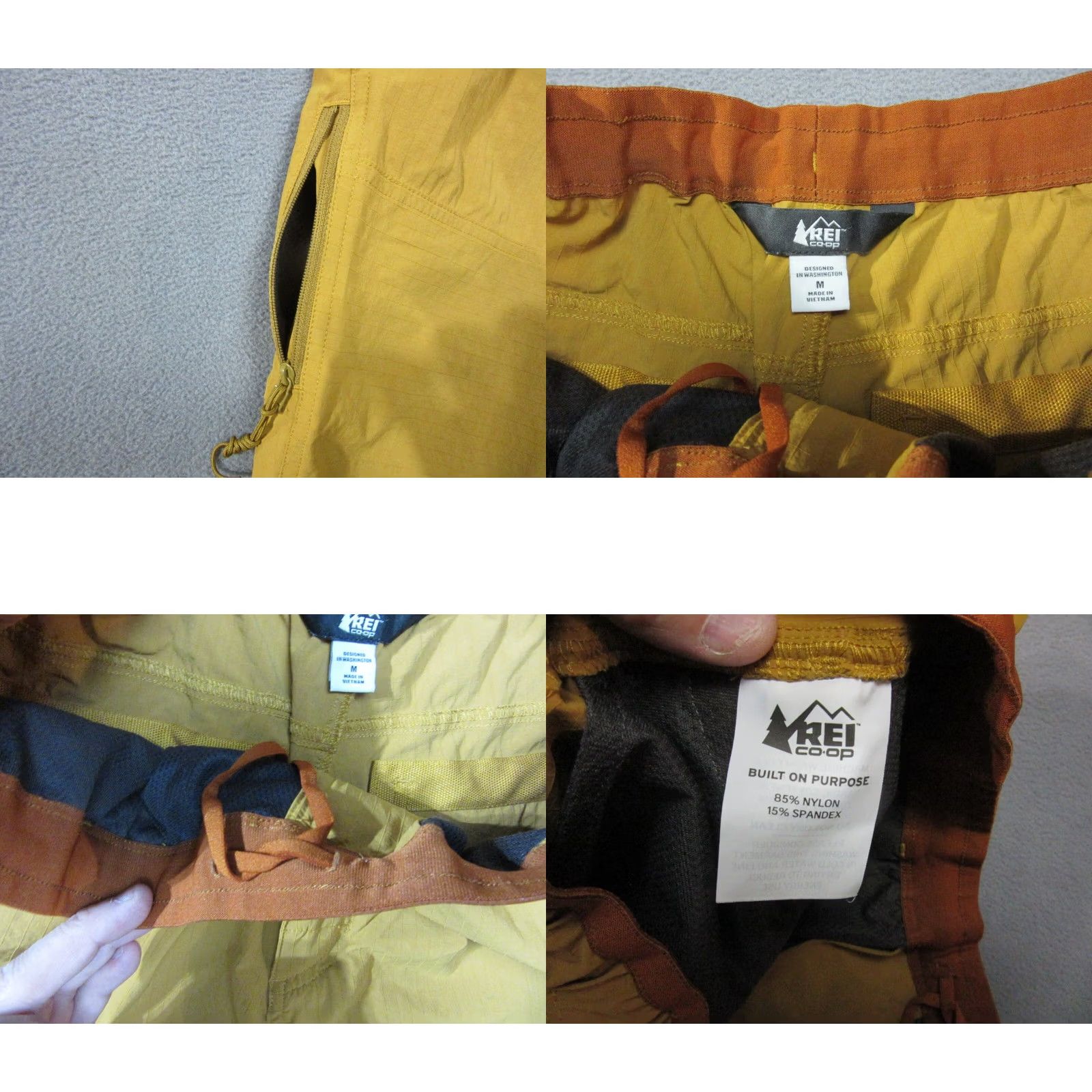 Vintage REI Shorts Mens Medium Yellow Mustard Nylon Stretch Hiking Beach Board Outdoor Mens Regular Medium Mustard Yellow Nylon Stretch Cargo Outdoor Sports Size US 31 - 8 Thumbnail