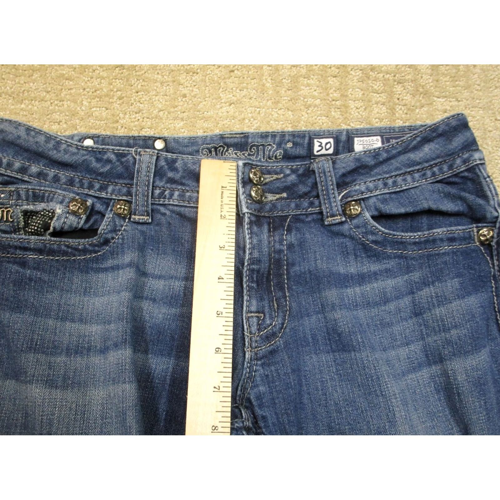 Miss Me Miss Me Jeans Women 30 Blue Low Rise Bootcut Pants Dark Wash Stretch Denim Long Tailored Size 30" / US 8 / IT 44 - 7 Thumbnail