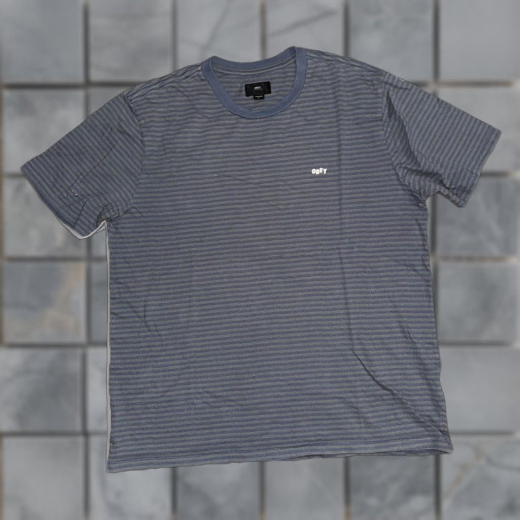 Obey OBEY Worldwide Striped T-Shirt Gray Blue Large Men Short Sleeve Crew Neck Cotton Streetwear Minimal Size US L / EU 52-54 / 3 - 1 Thumbnail