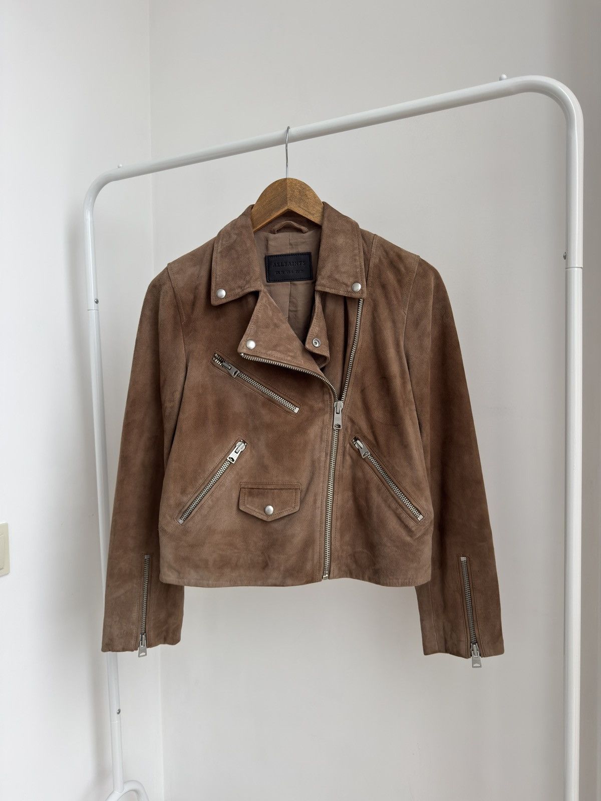 Allsaints ALL SAINTS Powder Brown Suede Balfern Biker Jacket Women’s Size US M / EU 48-50 / 2 - 15 Thumbnail