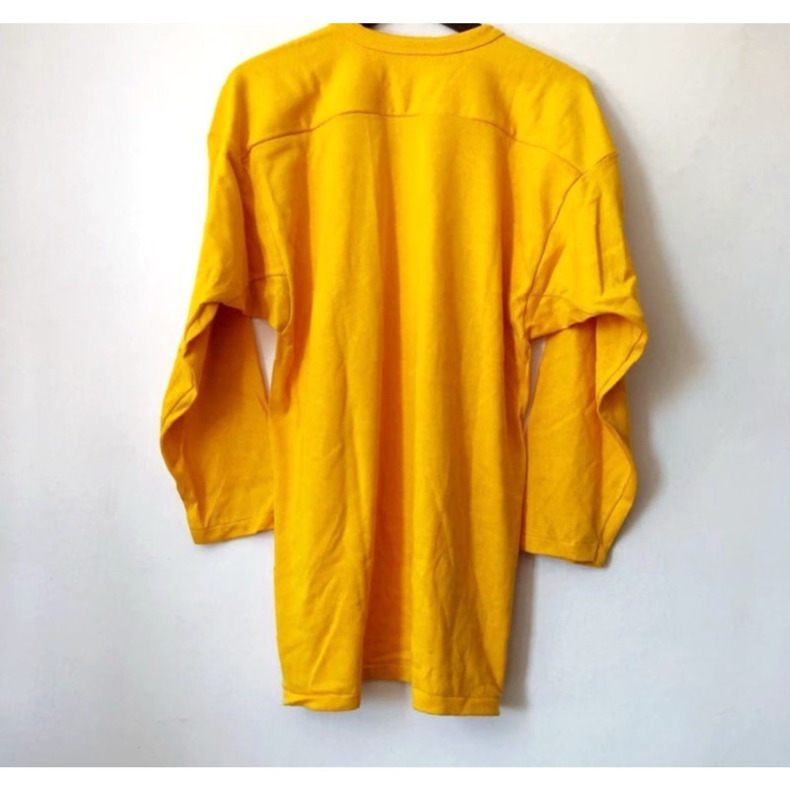 Russell Athletic VINTAGE Russell Athletic Football Shirt Mens Large 90s Deadstock NWOT USA Yellow 3/4 Sleeve V-Neck Cotton Blend 90s Mens Shirt Size US L / EU 52-54 / 3 - 4 Thumbnail