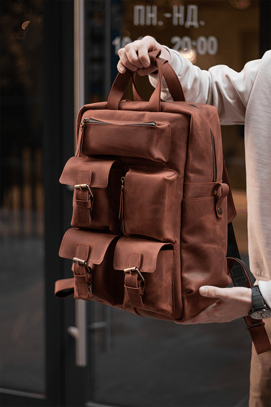 Handmade Backpack genuine vintage leather CrazyHorse Size ONE SIZE - 1 Thumbnail