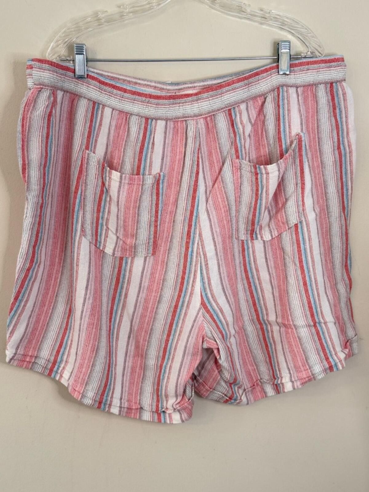 Death Before Dishonor Dash pink stripe linen elastic drawstring shorts plus SZ 1X Size 40" / US 18 - 2 Thumbnail