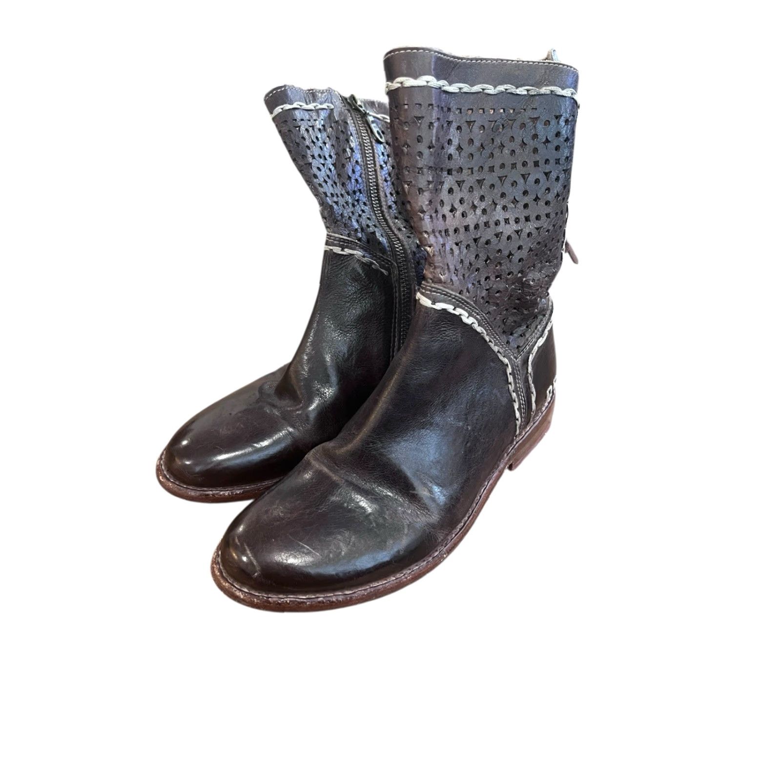 Bed Stu VINTAGE Bed|Stü Cobbler Boots Women Size 7.5 Leather Brown Distressed Lace Up Back Leather Combat Boot Womens Size US 8 / IT 38 - 2 Thumbnail