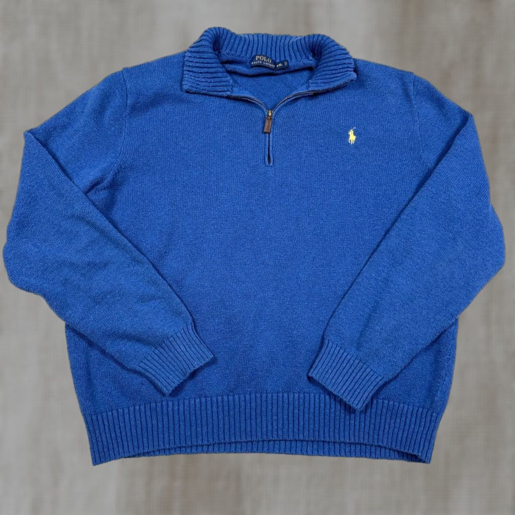 Polo Ralph Lauren Polo Ralph Lauren Sweater Men XXL Blue Pullover Heavy Knit Quarter Zip Ribbed Size US XXL / EU 58 / 5 - 1 Thumbnail